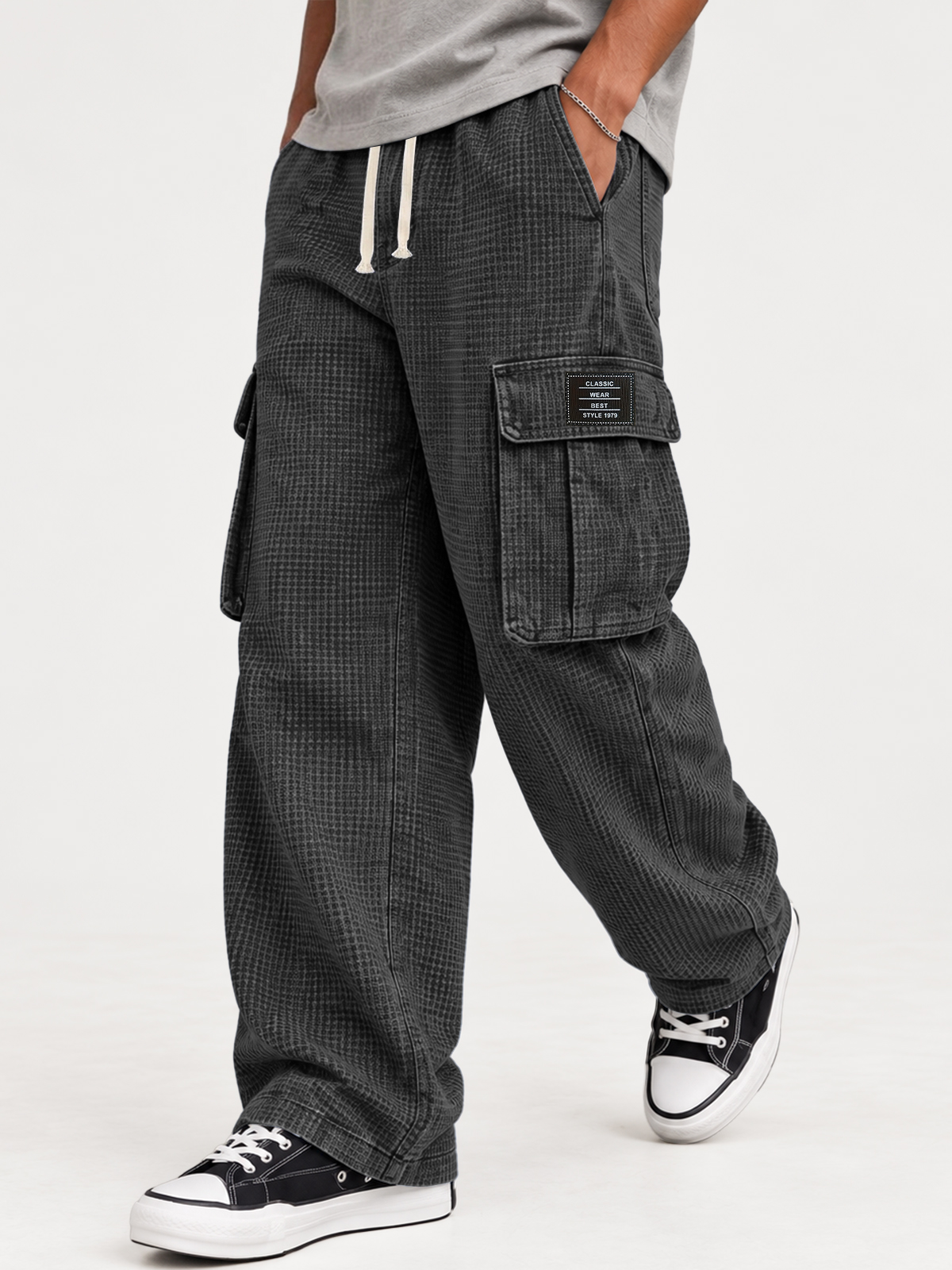 Men's Retro Distressed Washed Waffle Knit Autumn/Winter Cargo Pants