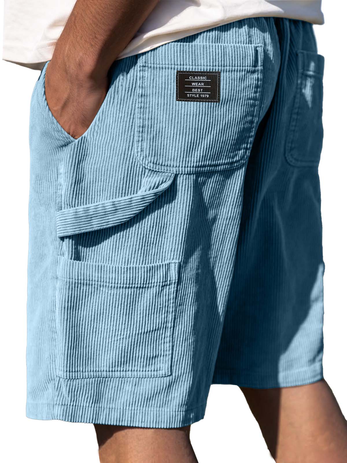 Men's Retro Embroidered Suede Logo Corduroy Stylish Drawstring Casual Shorts