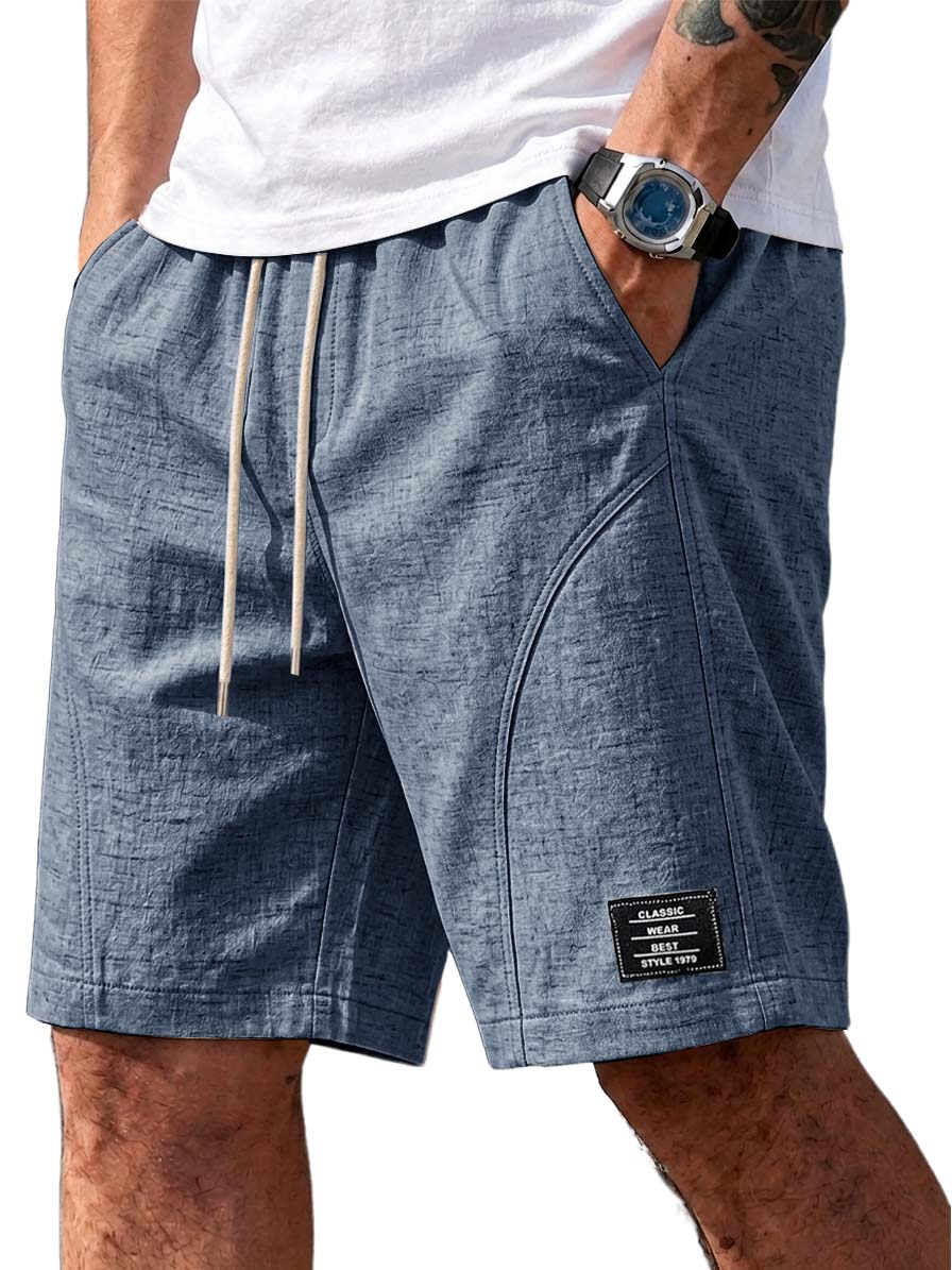 Men's Comfortable Cotton-Linen Casual Shorts with Embroidered Logo