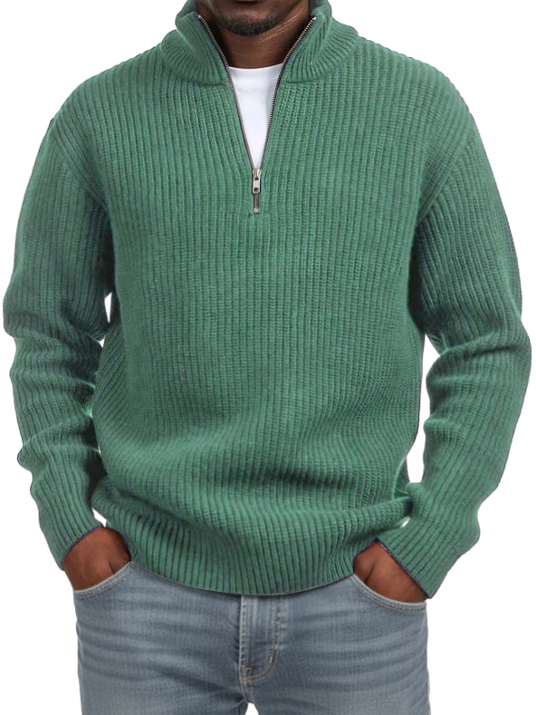 Men's Casual Simple Quarter Zip Stand Collar Sweater