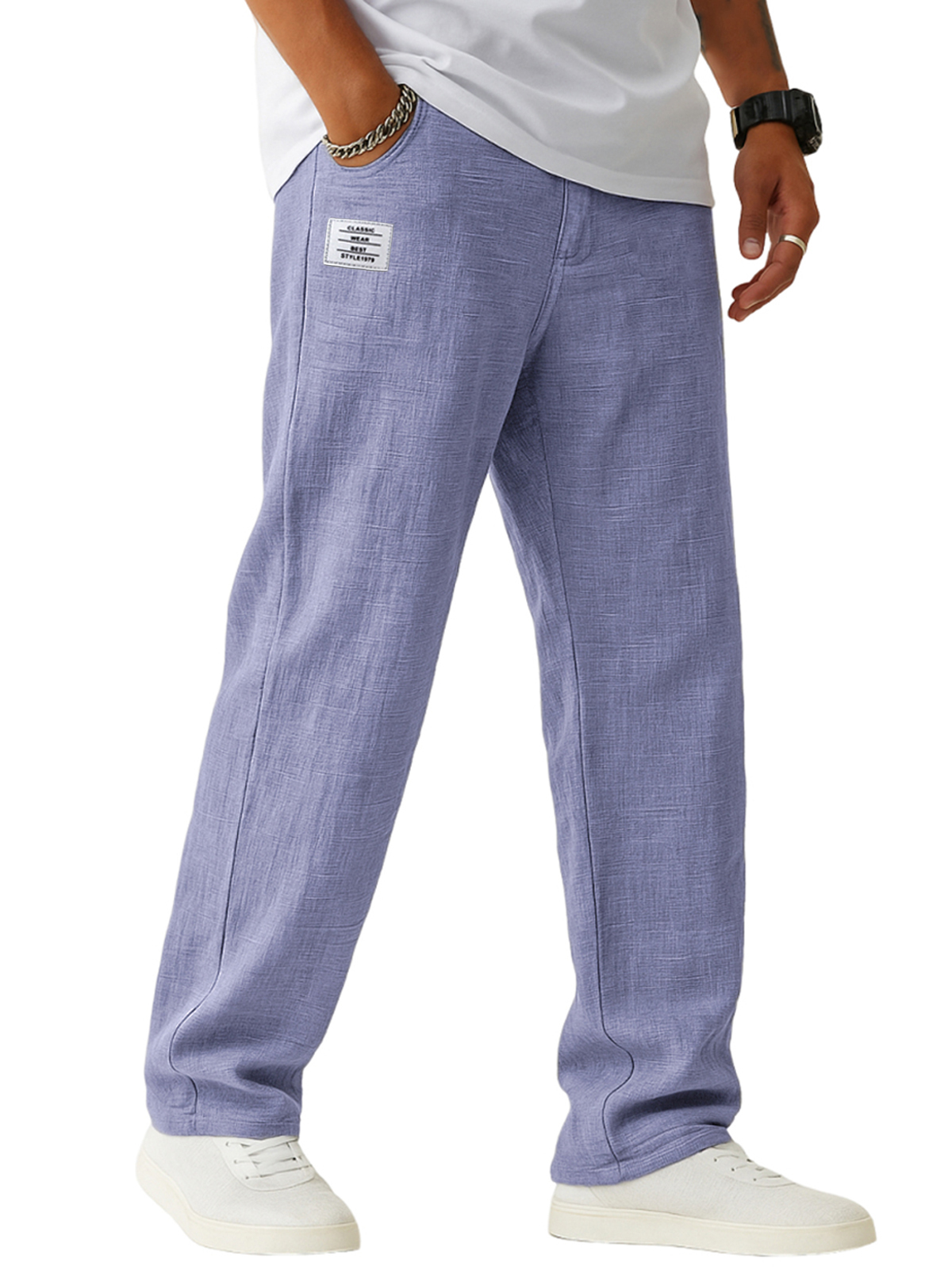 Men's Breathable Linen Casual Daily Pants with Embroidered Label