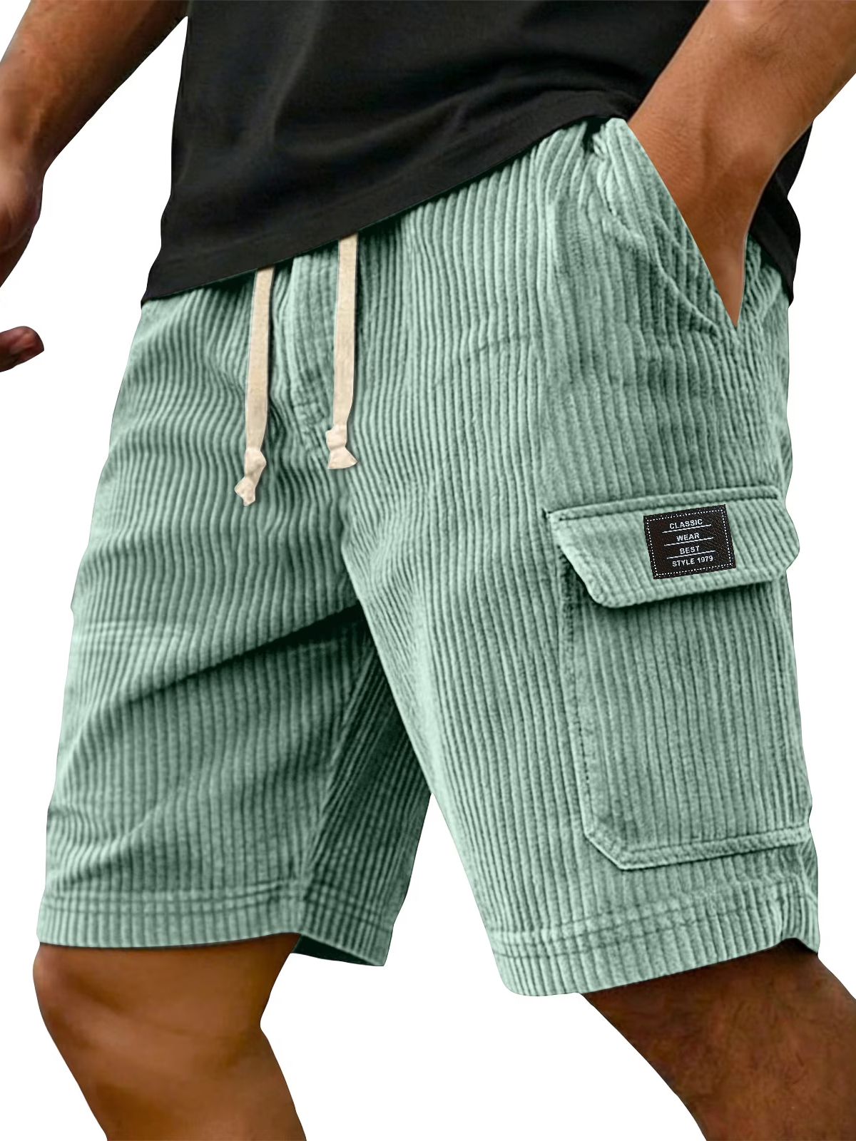 Men's Retro Embroidered Logo Corduroy Multi Pocket Cargo Shorts