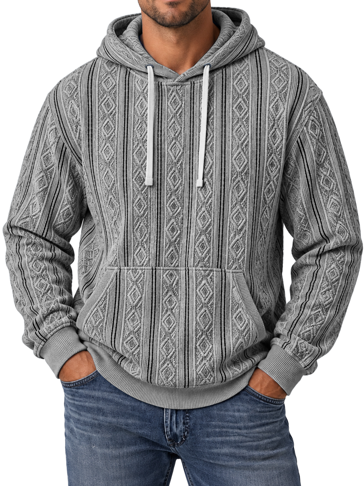 Men's Retro Striped Textured Hooded Sweatshirt