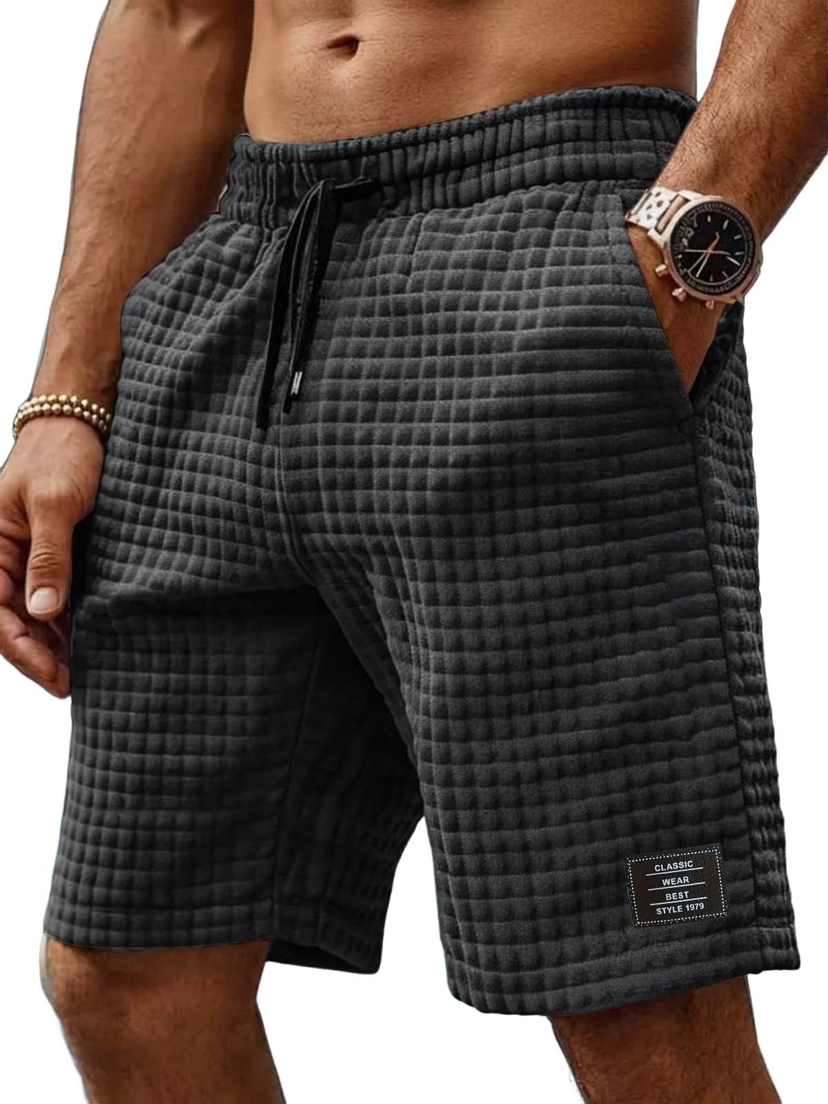 Men's Retro Waffle Embroidered Logo Casual Shorts