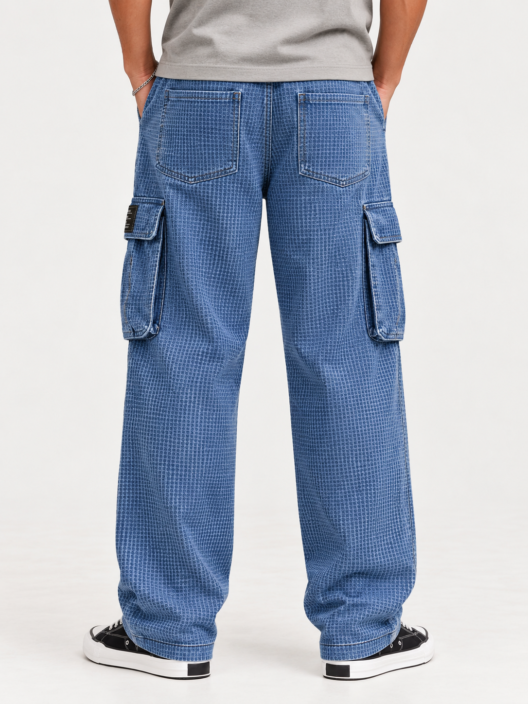 Men's Retro Distressed Washed Waffle Knit Autumn/Winter Cargo Pants