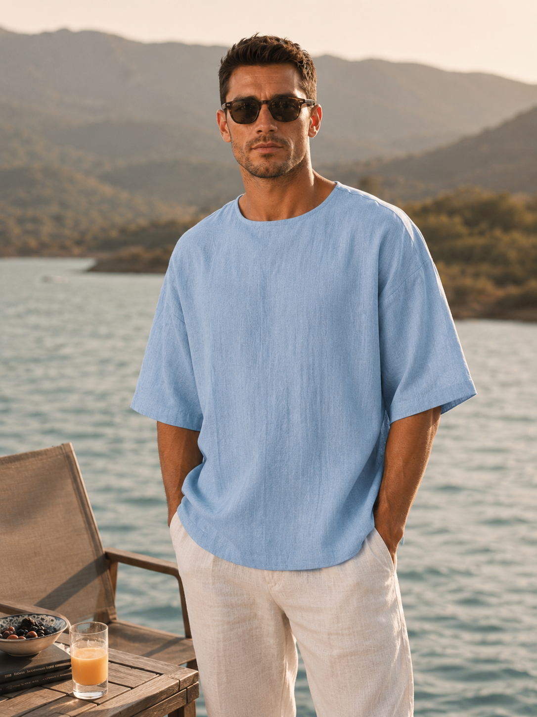 Cotton Linen Round Neck Loose Fit Casual Short Sleeve Top