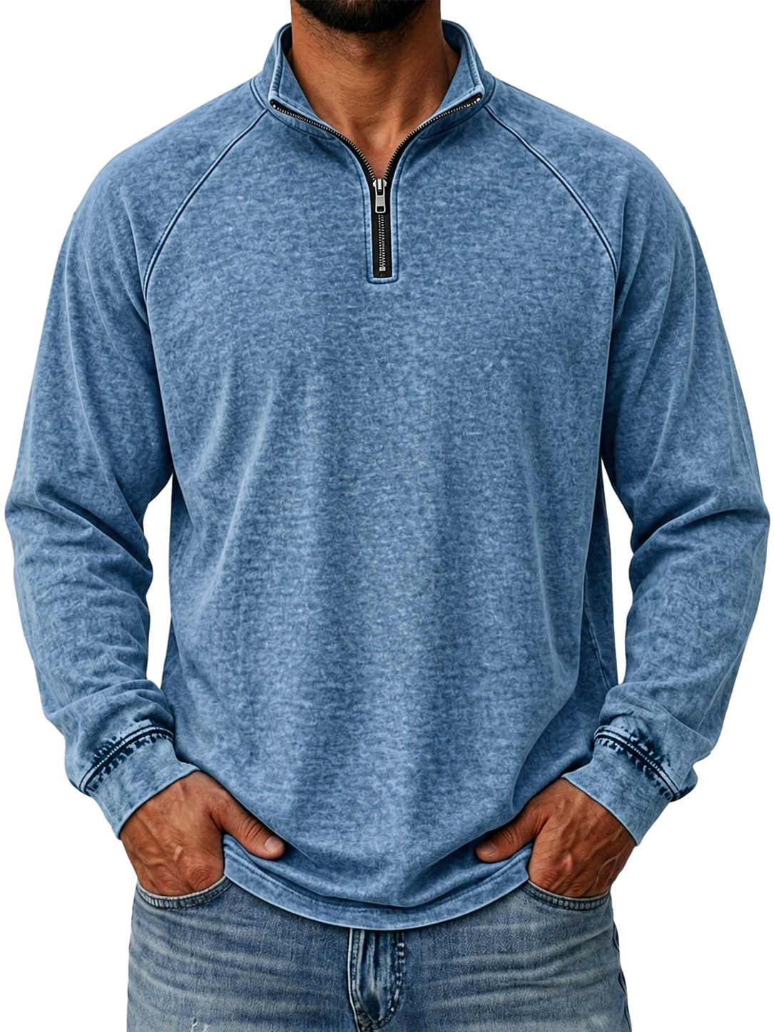 100% Cotton Vintage Washed Quarter Zip Pullover
