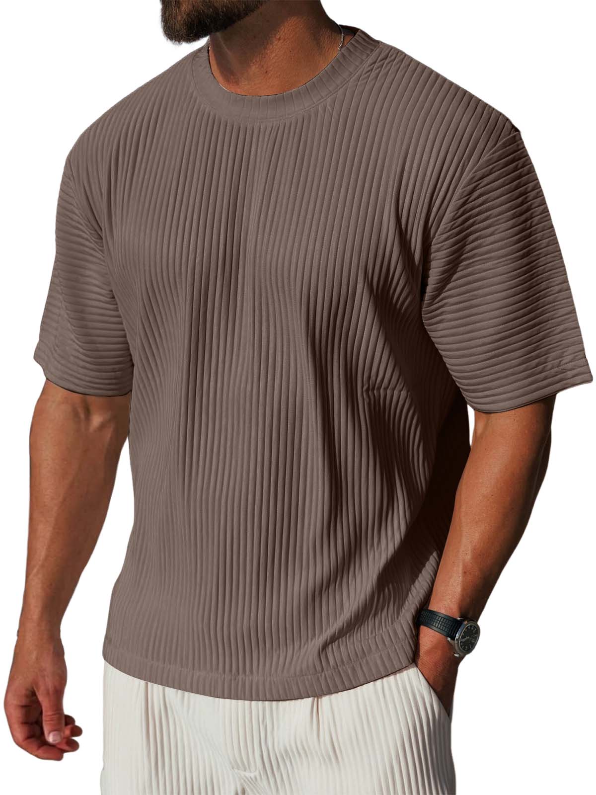 Men's Textured Ribbed Crew Neck T-Shirt
