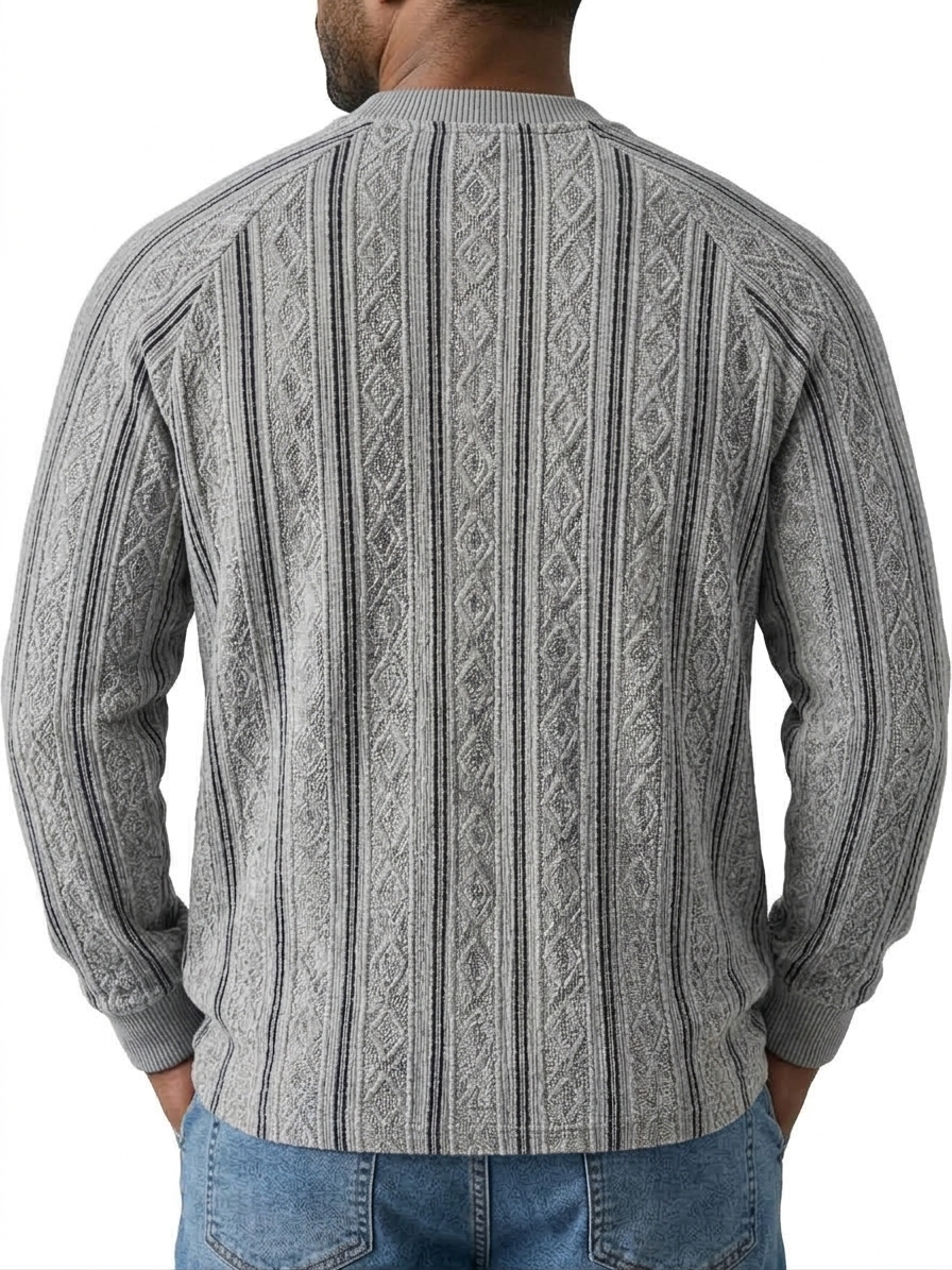 Vintage Striped Textured Vertical Stripe Henley Collar Top