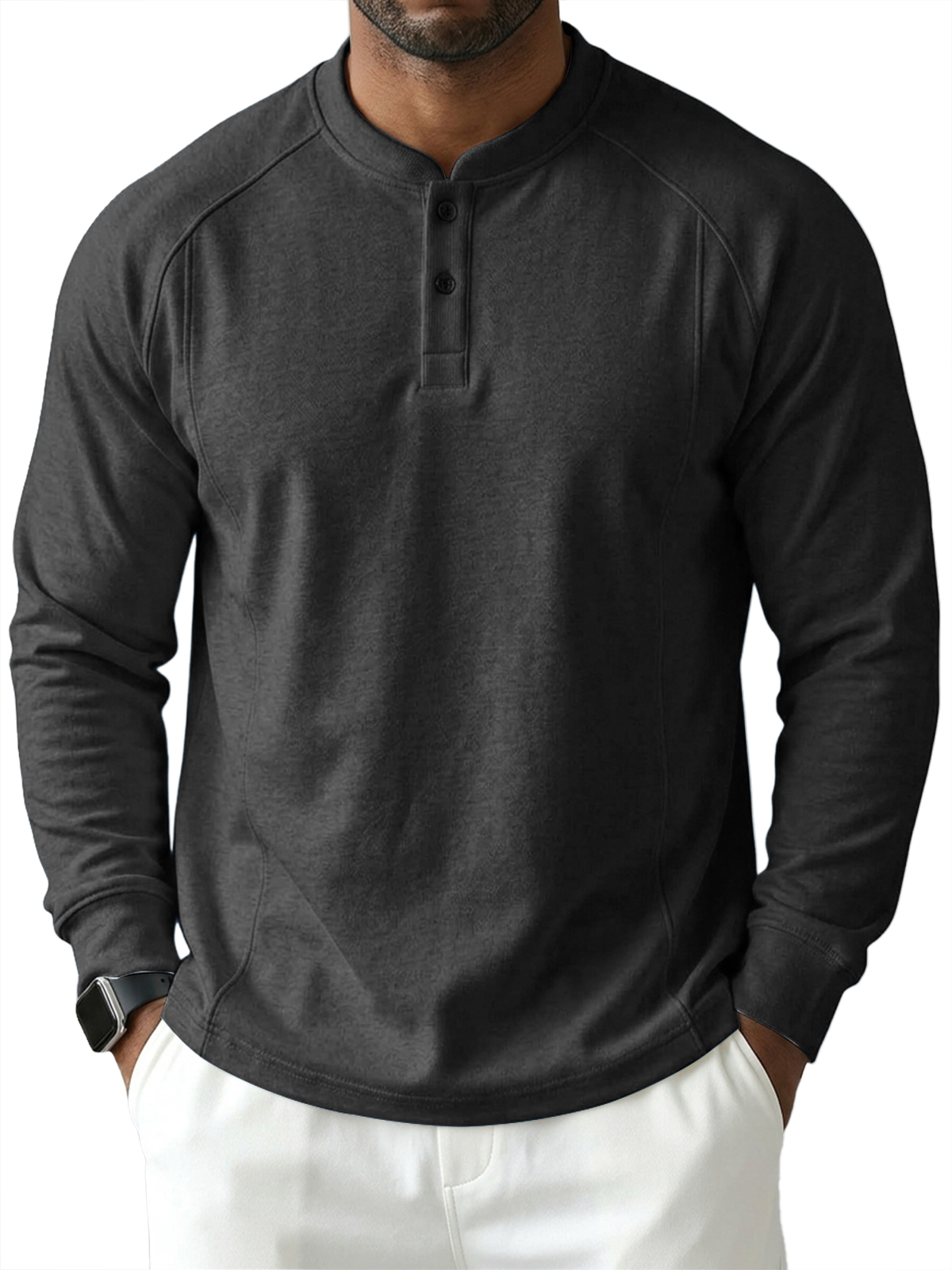 Men's 100% Cotton Casual Long-Sleeve Henley Shirt