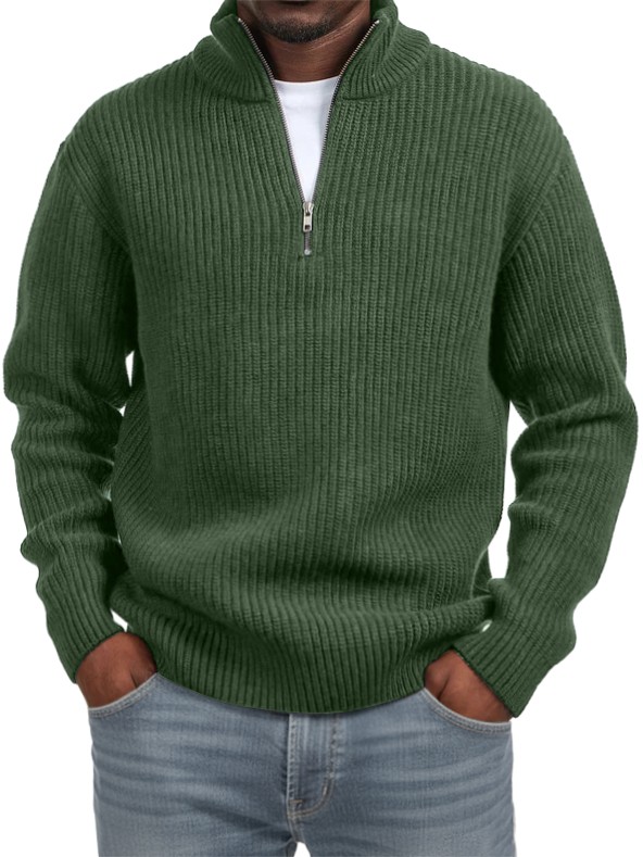 Men's Casual Simple Quarter Zip Stand Collar Sweater
