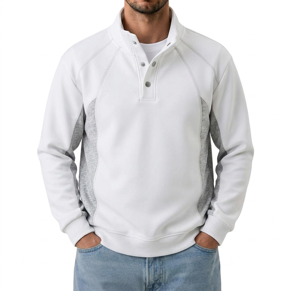 Unisex Color Block Half High Neck Loose Casual Long Sleeve Sweatshirt