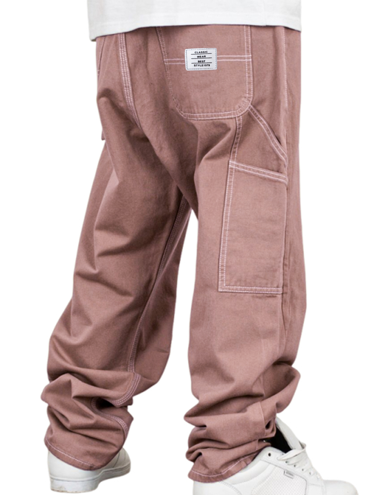 Men's Vintage Workwear Multi-pocket Casual Twill Cotton Trousers with Embroidered Label