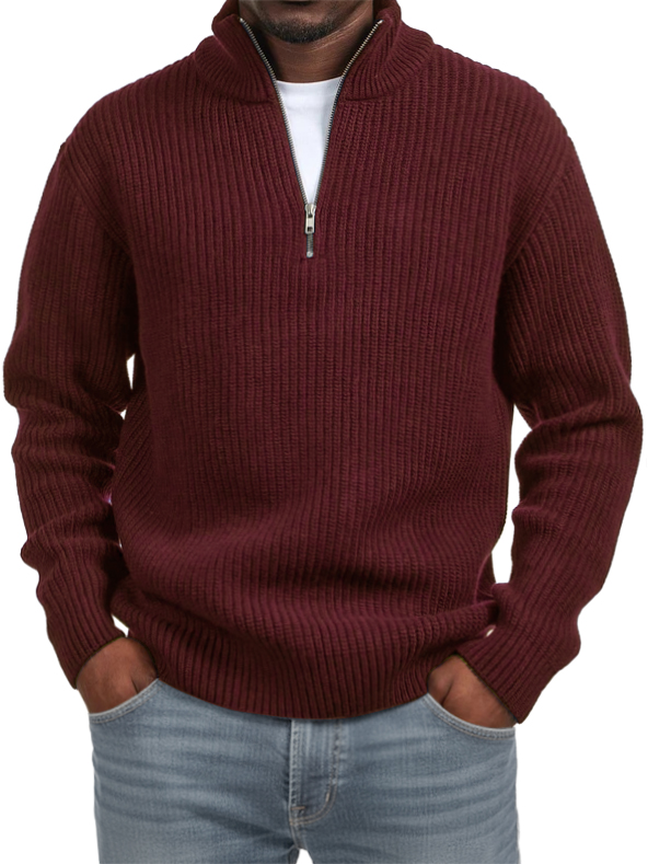 Men's Casual Simple Quarter Zip Stand Collar Sweater
