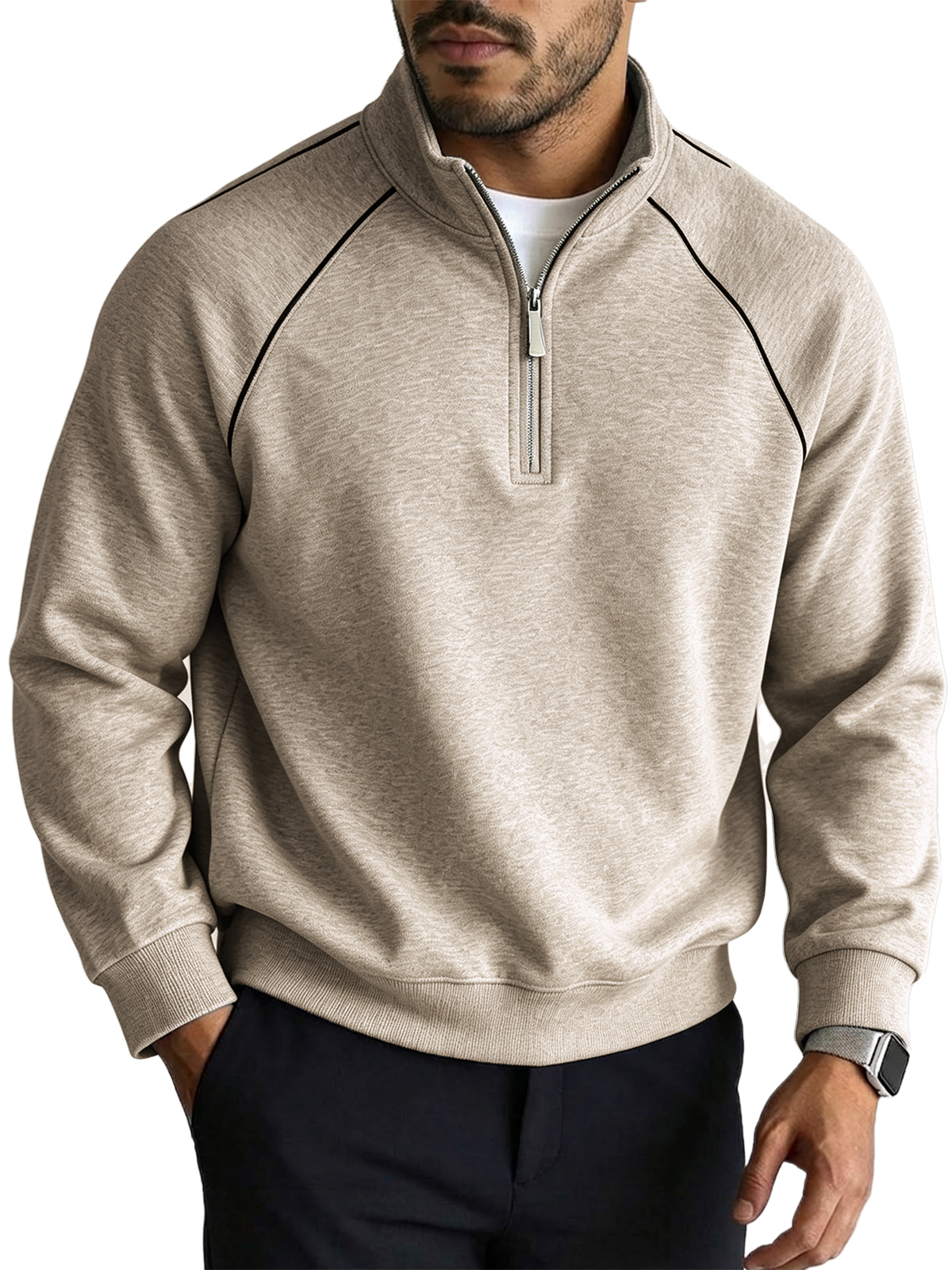 Men's Layered Look Casual Quarter Zip Sweatshirt