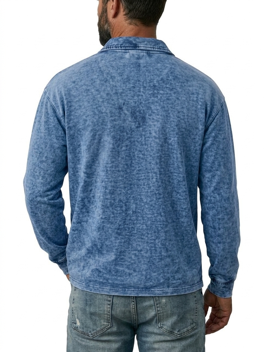 Men's Quarter-Zip Washed Distressed Long Sleeve T-Shirt