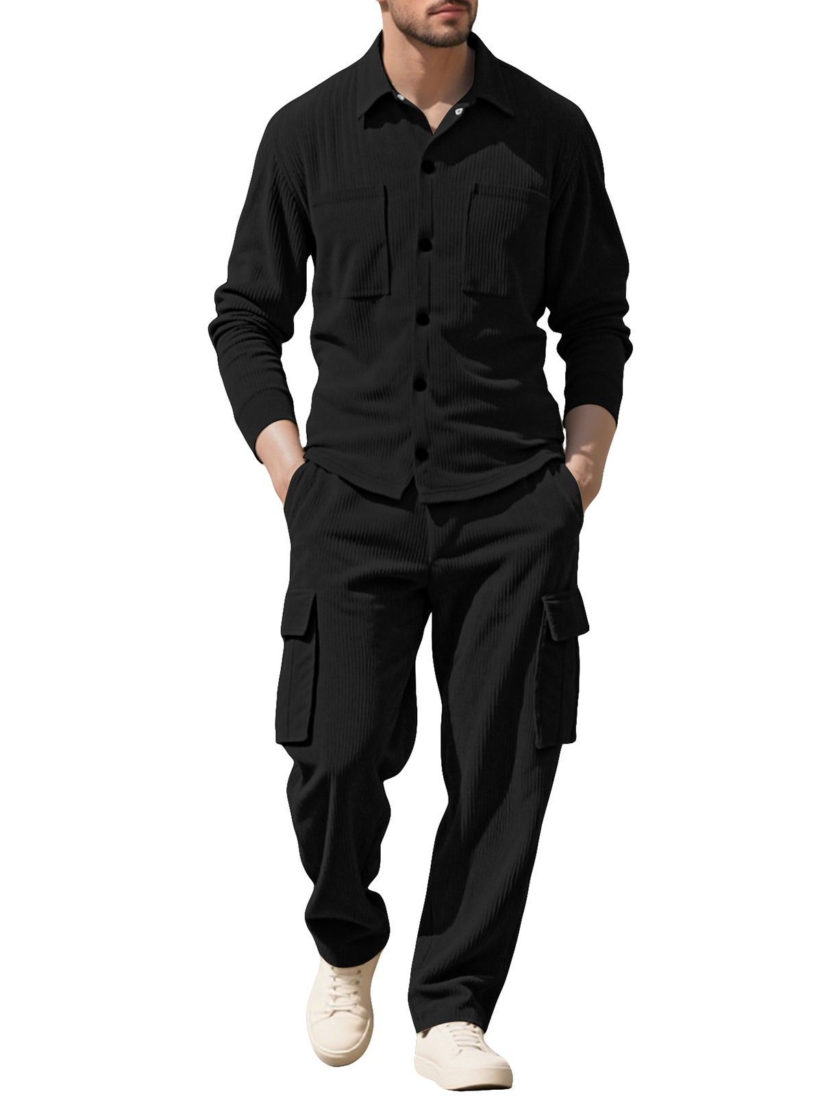 Simple Workwear Corduroy Jacket Casual Multi-pocket Long-sleeved Trousers Suit
