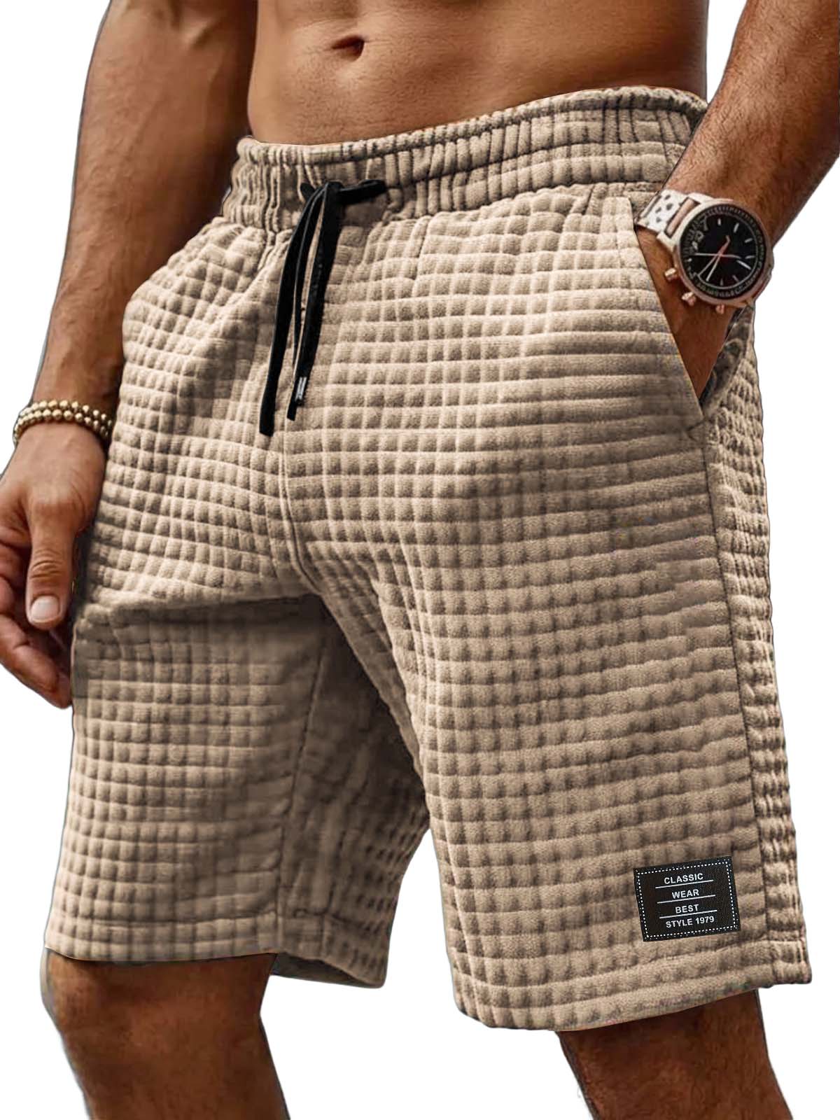 Men's Retro Waffle Embroidered Logo Casual Shorts
