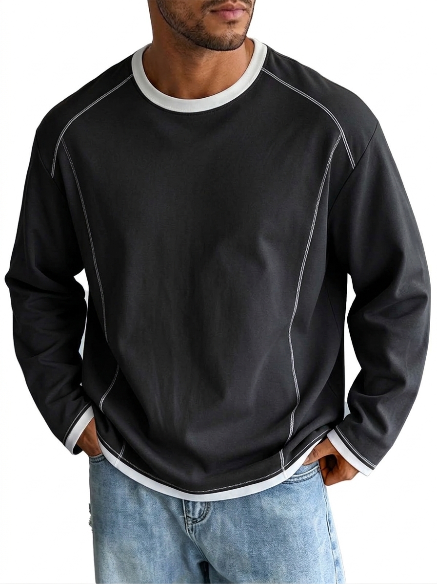 Casual Color Block Crew Neck Long Sleeve T-shirts