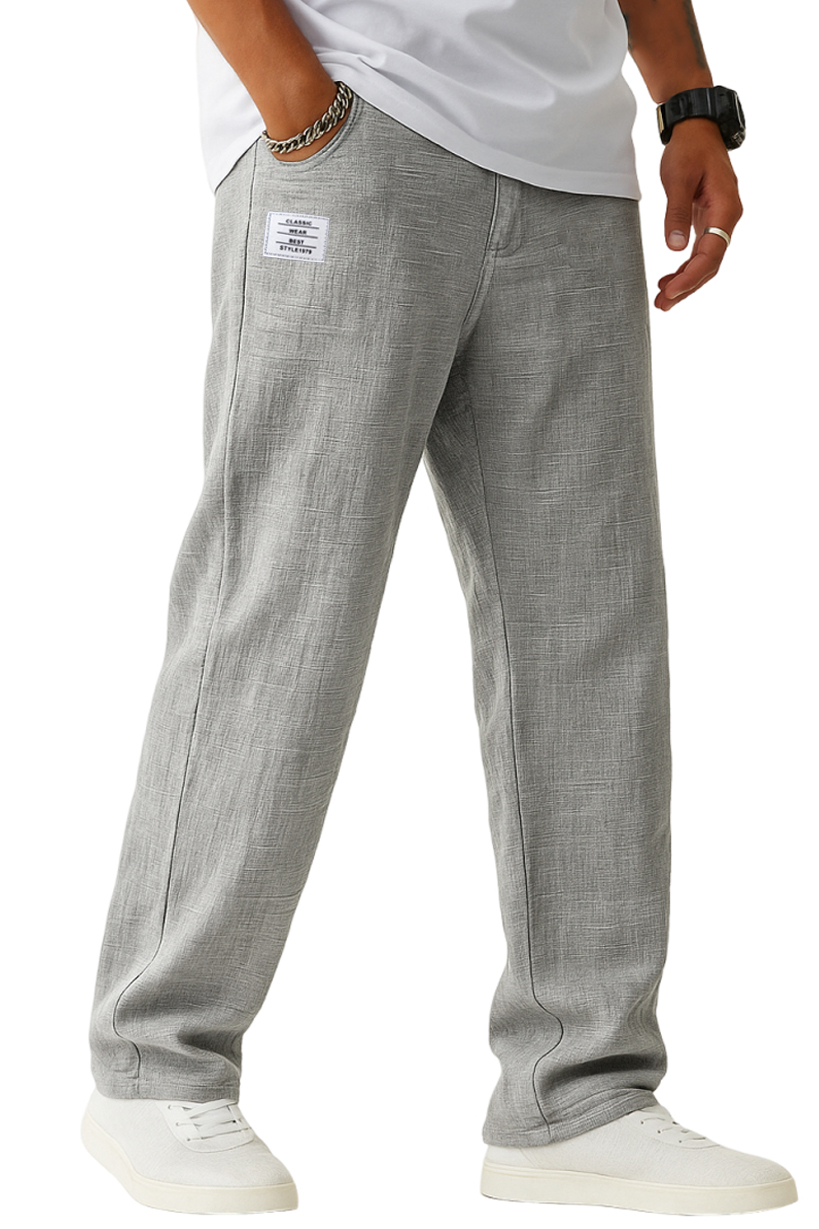 Men's Breathable Linen Casual Daily Pants with Embroidered Label