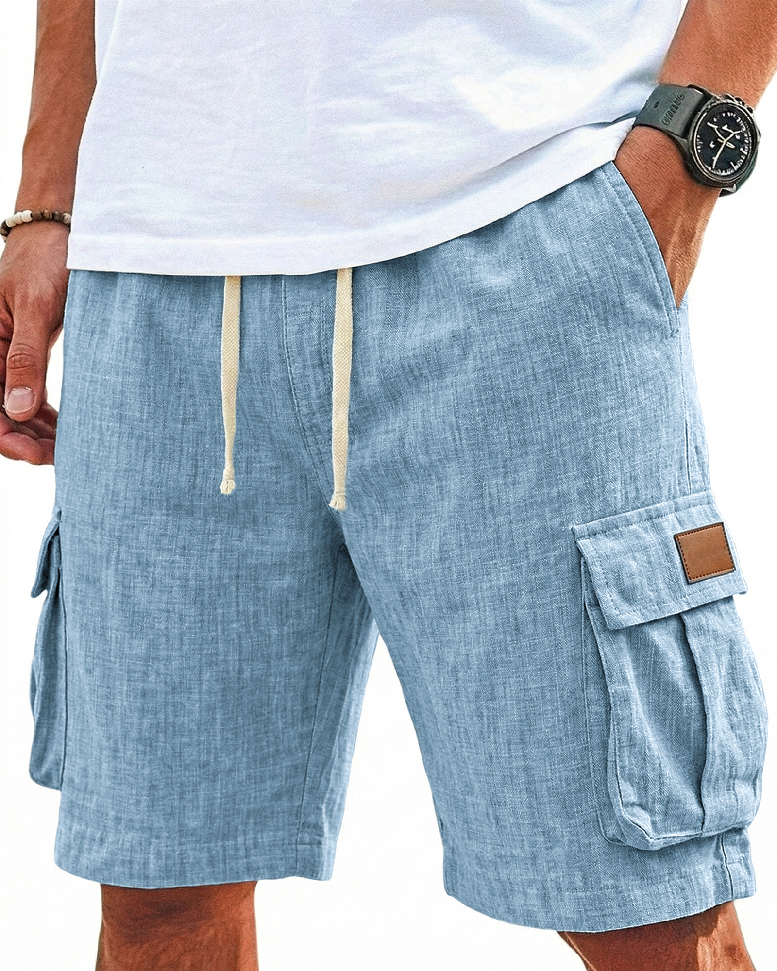 Breathable Cotton and Linen Multi-pocket Shorts