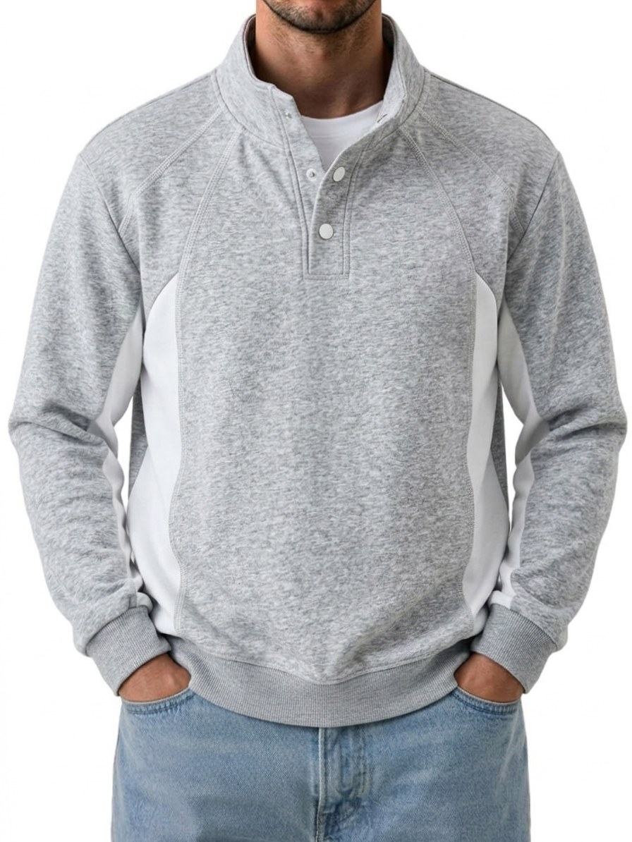 Unisex Color Block Half High Neck Loose Casual Long Sleeve Sweatshirt