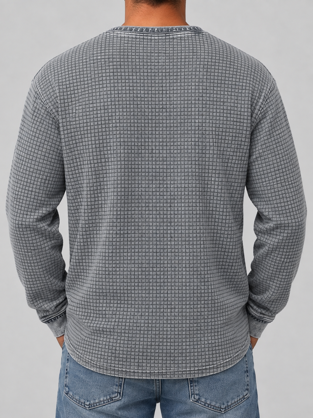 Men's Retro Distressed Waffle Knit Henley Shirt