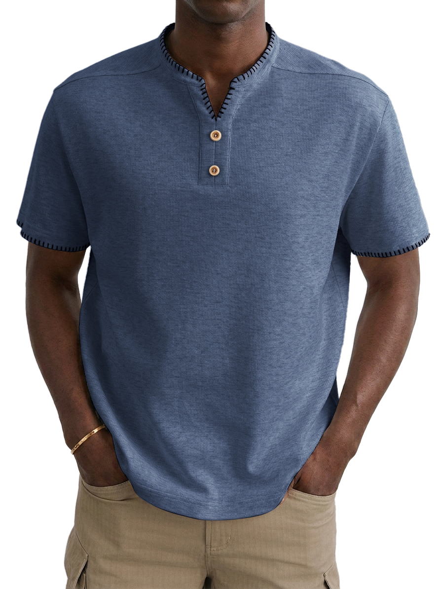 intage Loose Hand-Stitched Men Top, Minimal Casual Handcrafted Seam Design