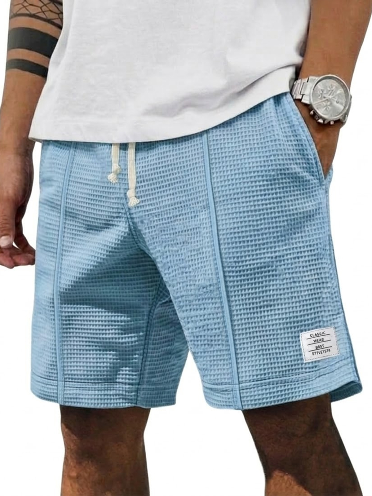 Waffle Breathable Casual Embroidered Shorts