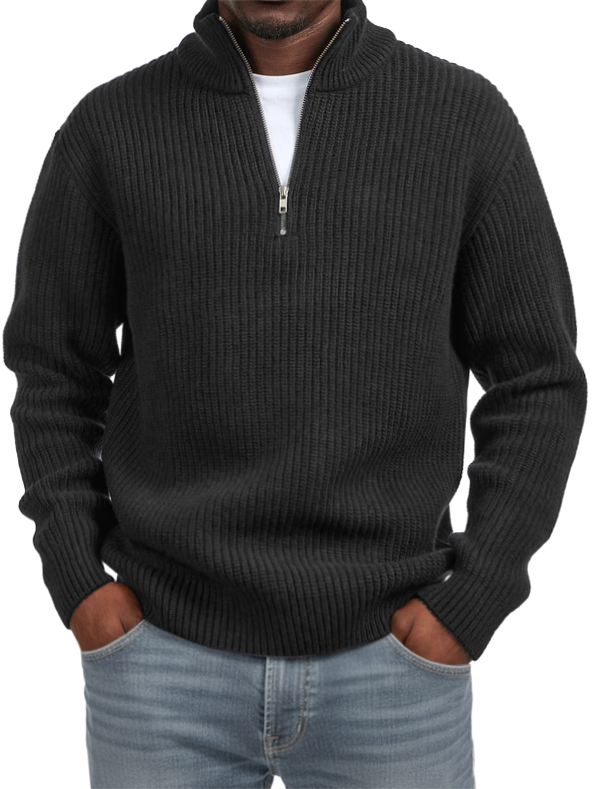 Men's Casual Simple Quarter Zip Stand Collar Sweater
