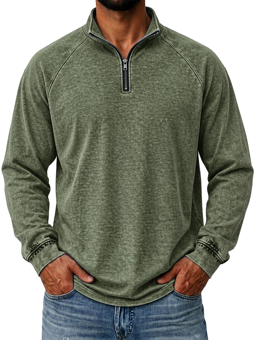 100% Cotton Vintage Washed Quarter Zip Pullover