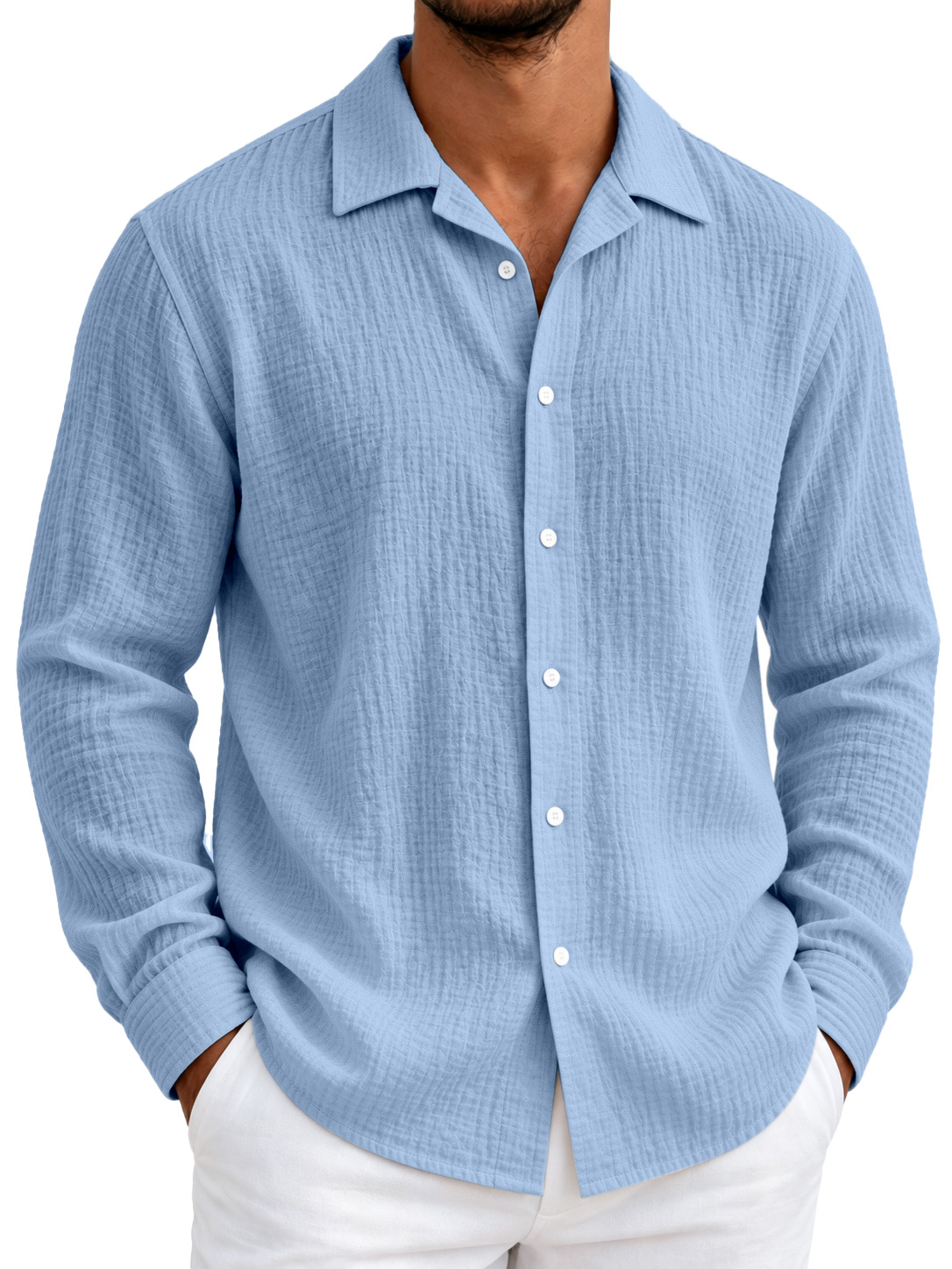 Men's Lightweight Textured Seersucker Long-Sleeve Shirt