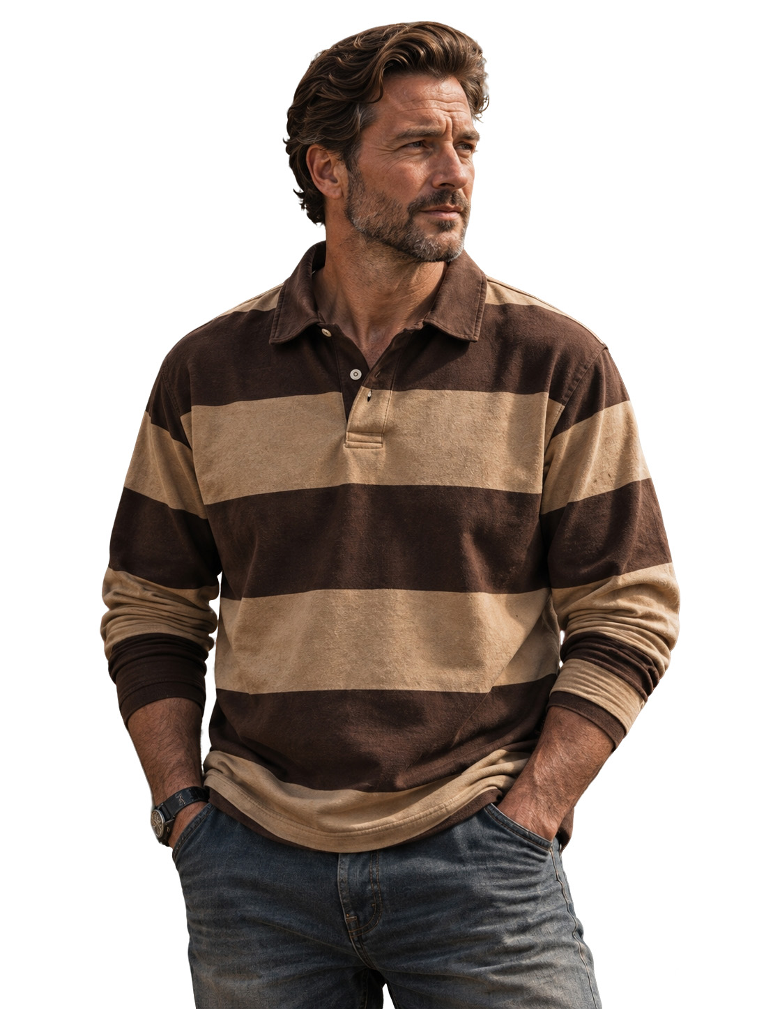 Men's Vintage Stripe Long Sleeve Polo Shirt
