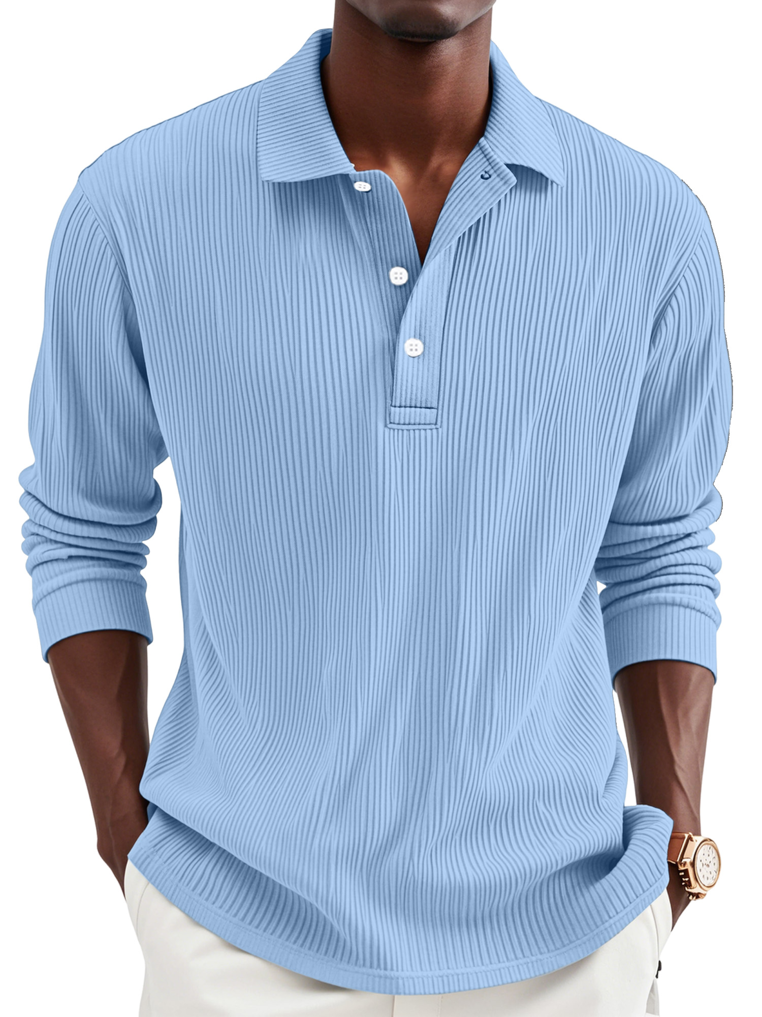 Men's Daily Simple Solid Color Pit Lapel Button-up Polo Shirt