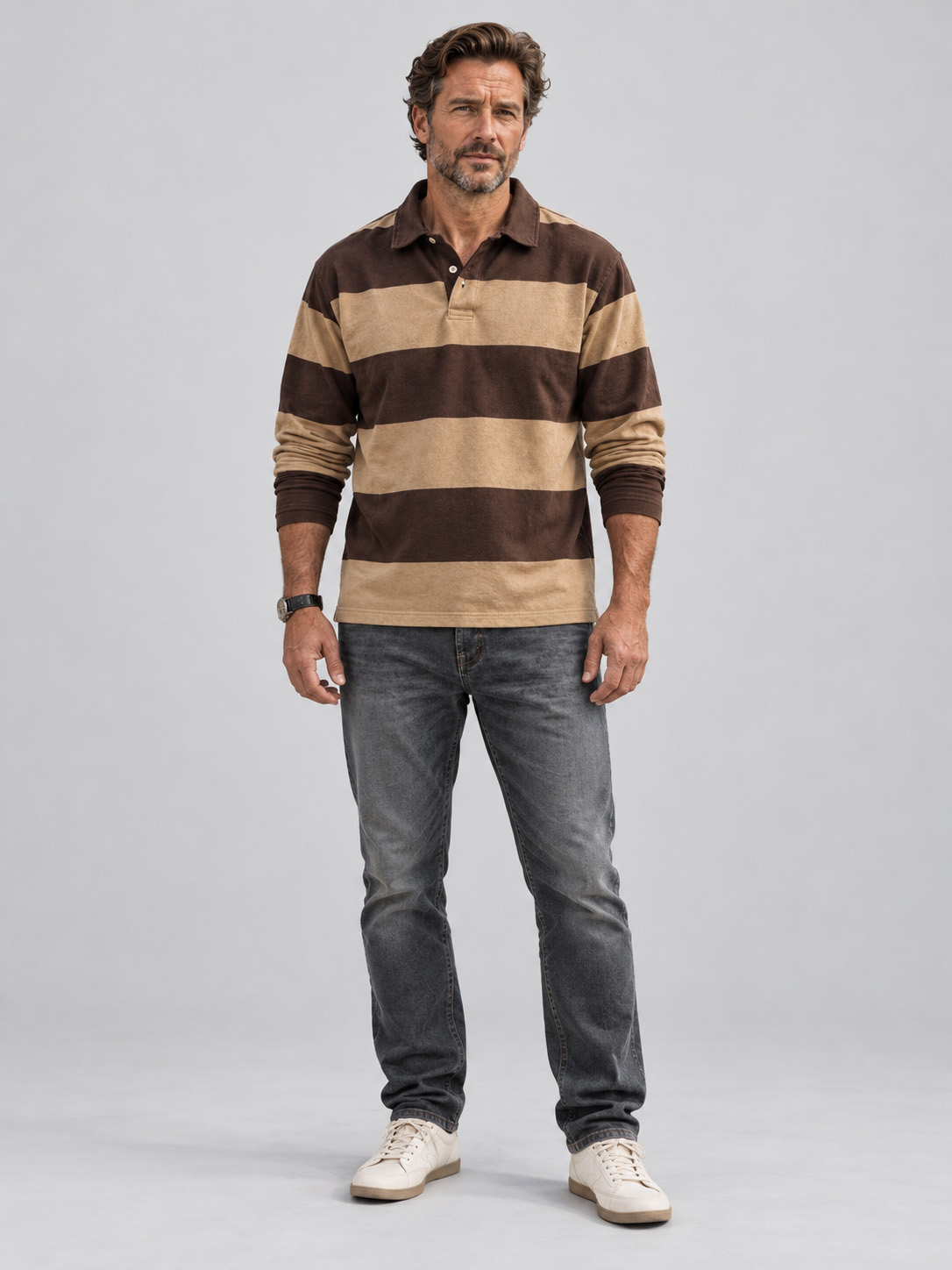 Men's Vintage Stripe Long Sleeve Polo Shirt