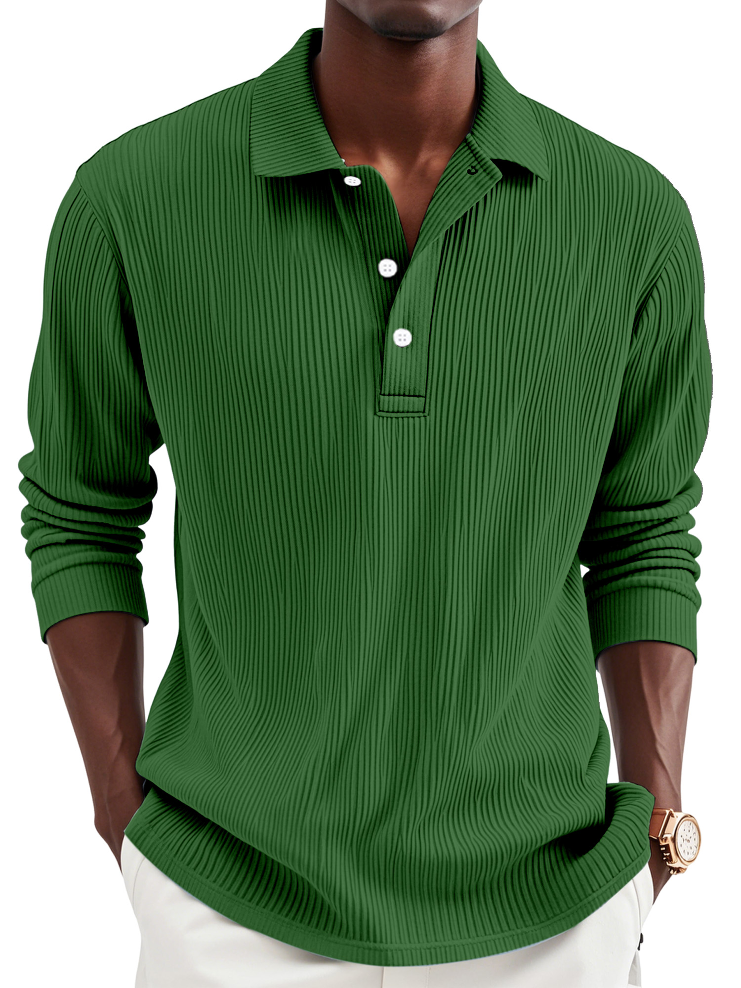 Men's Daily Simple Solid Color Pit Lapel Button-up Polo Shirt