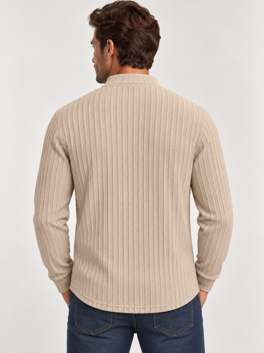 Men's American-Style Textured Jacquard Henley Top