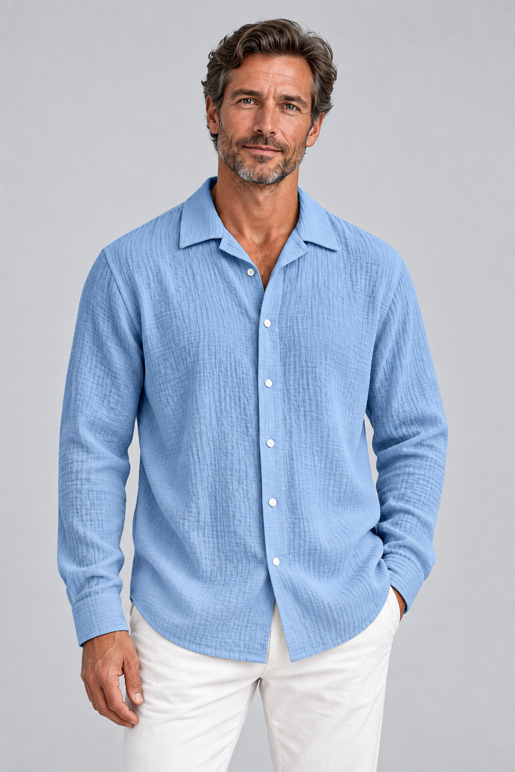Men's Lightweight Textured Seersucker Long-Sleeve Shirt