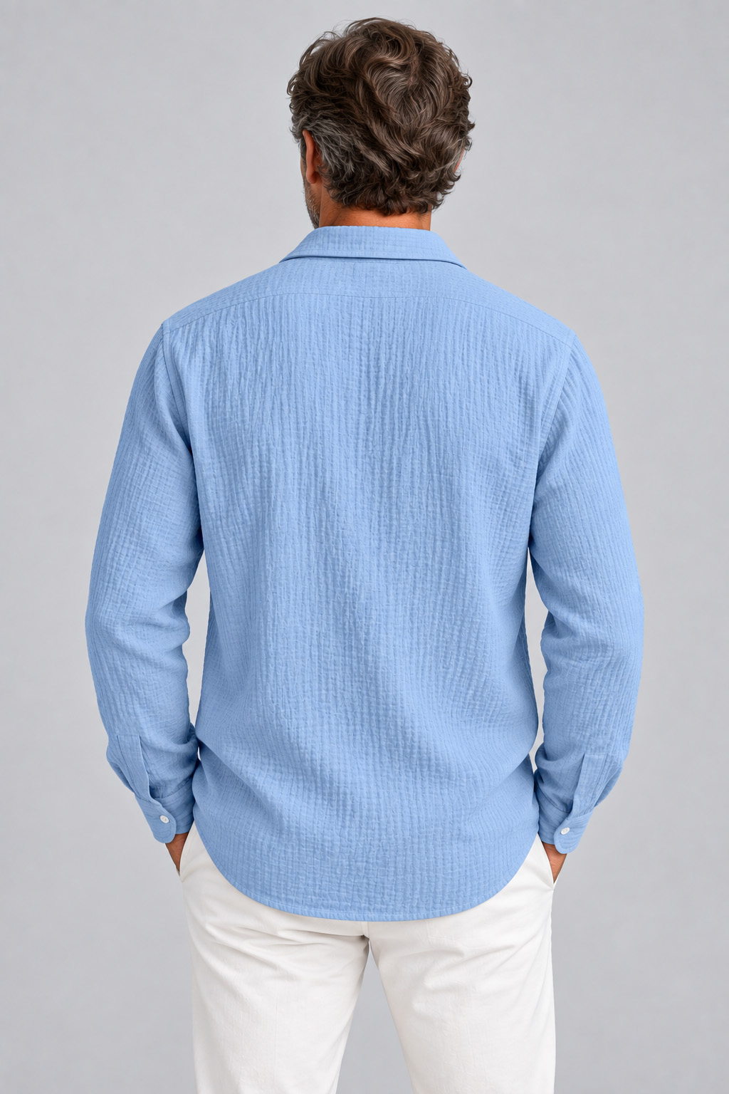 Men's Lightweight Textured Seersucker Long-Sleeve Shirt