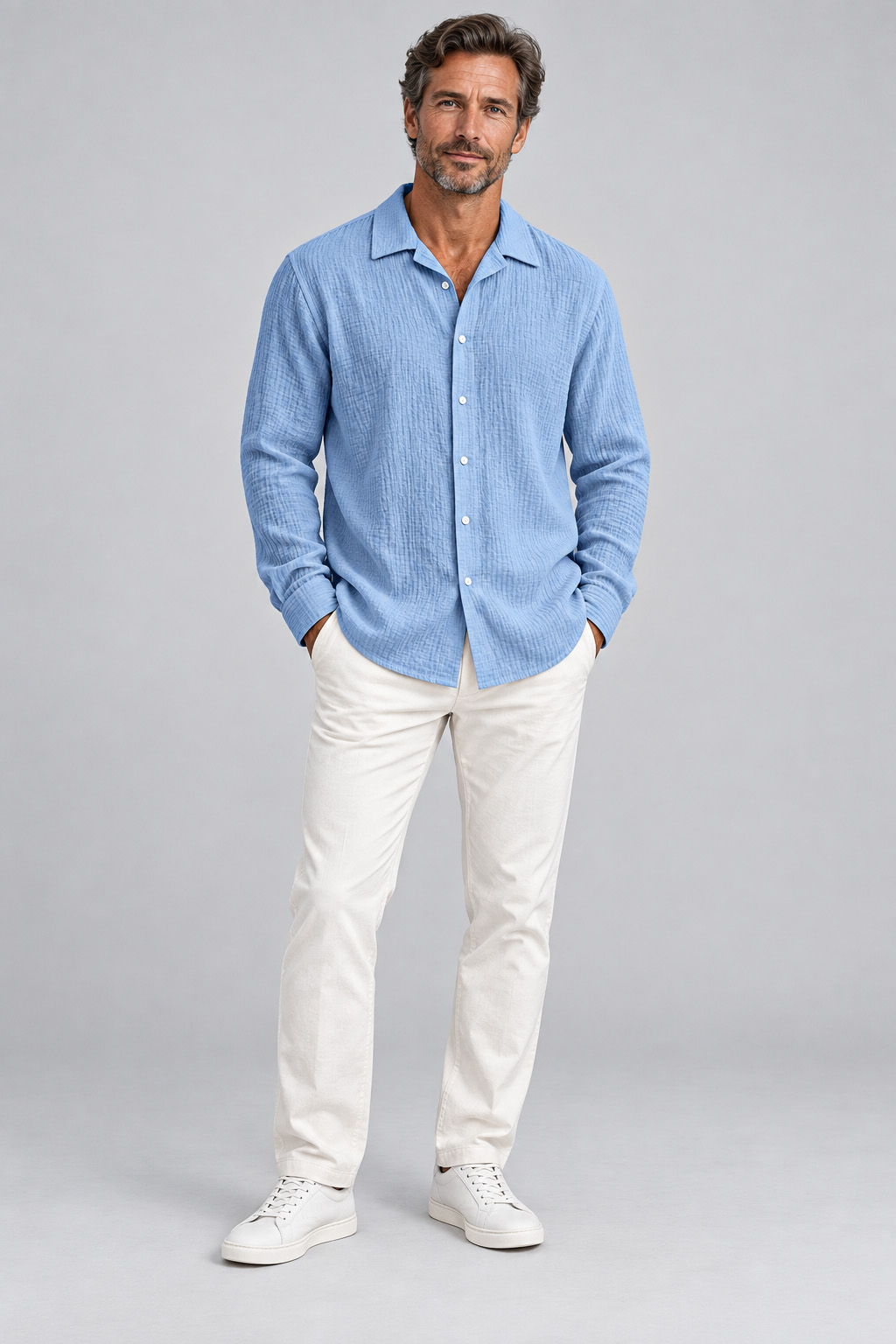 Men's Lightweight Textured Seersucker Long-Sleeve Shirt