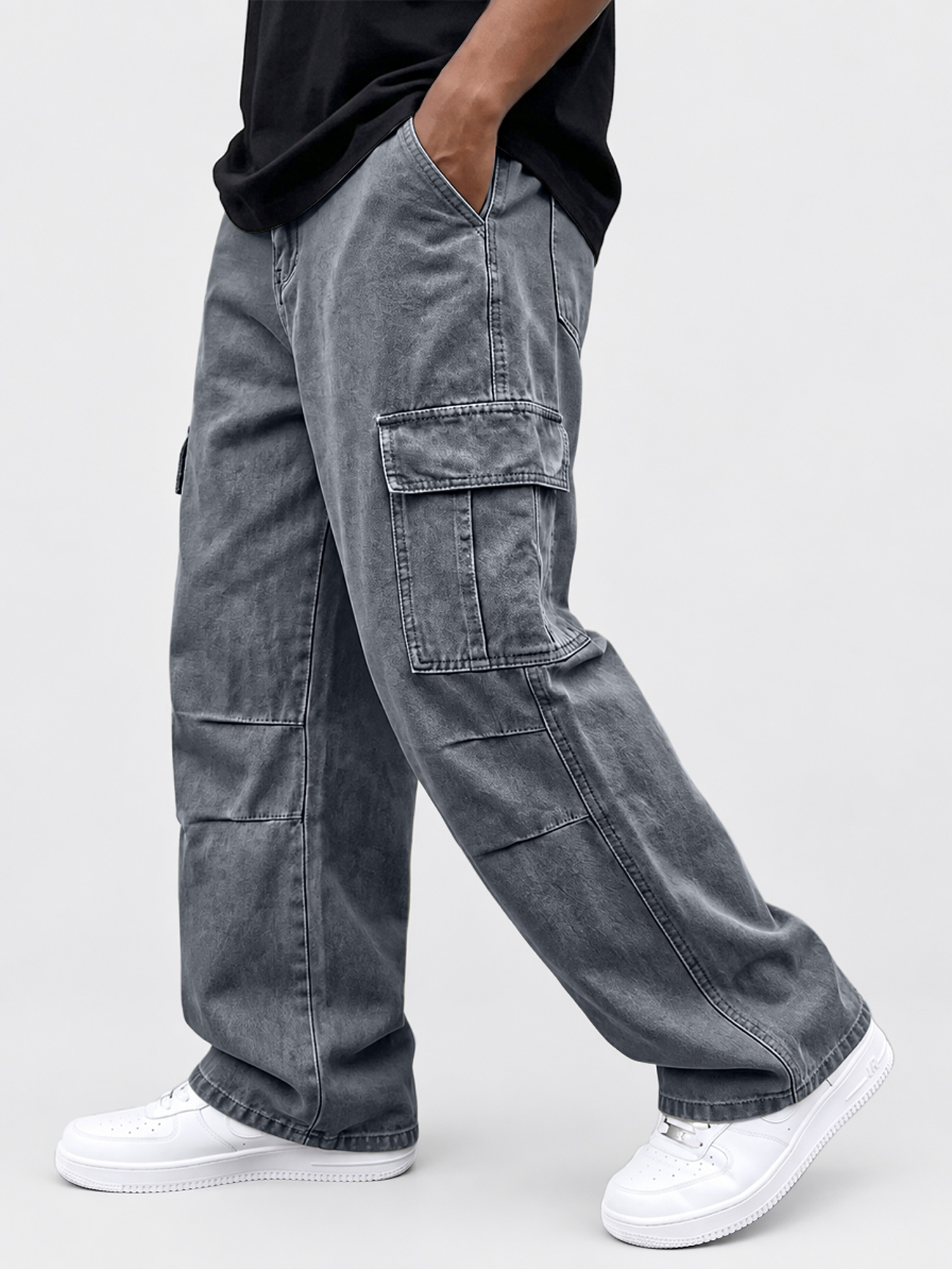 Men's Vintage-Style Distressed Washed 100% Cotton Casual Workwear Trousers