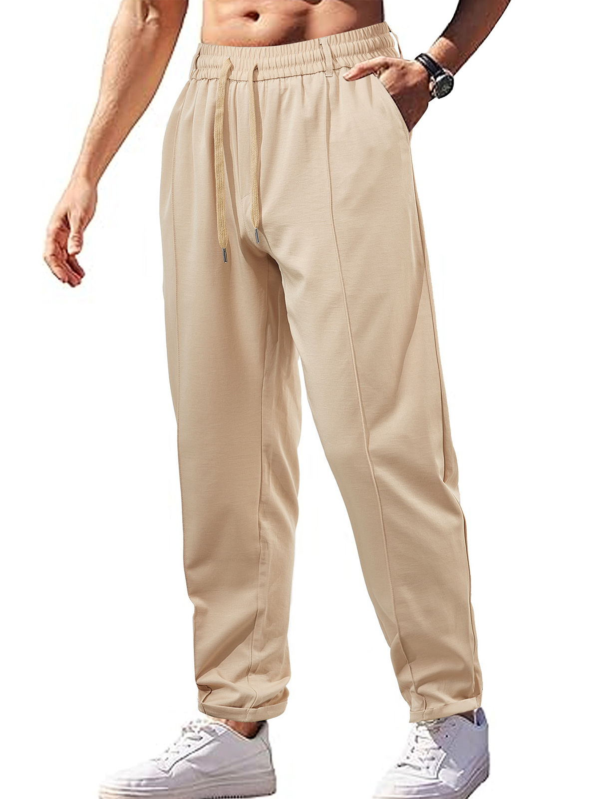 Men's Casual Loose Breathable High Waisted Lace Casual Trousers