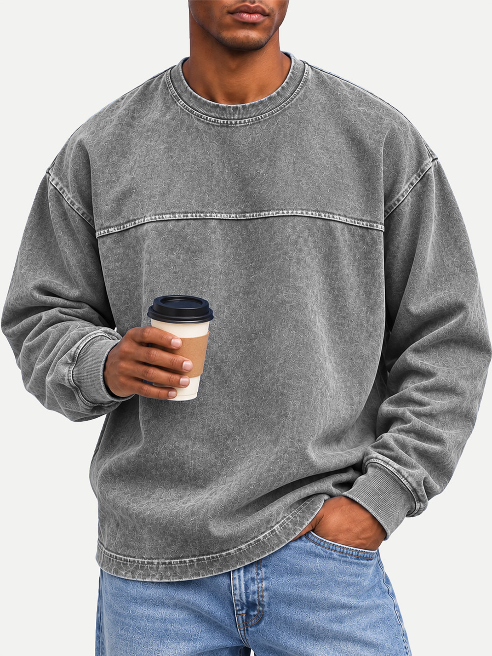 Men's Casual Long-Sleeve Crew-Neck Color-Block T-Shirt