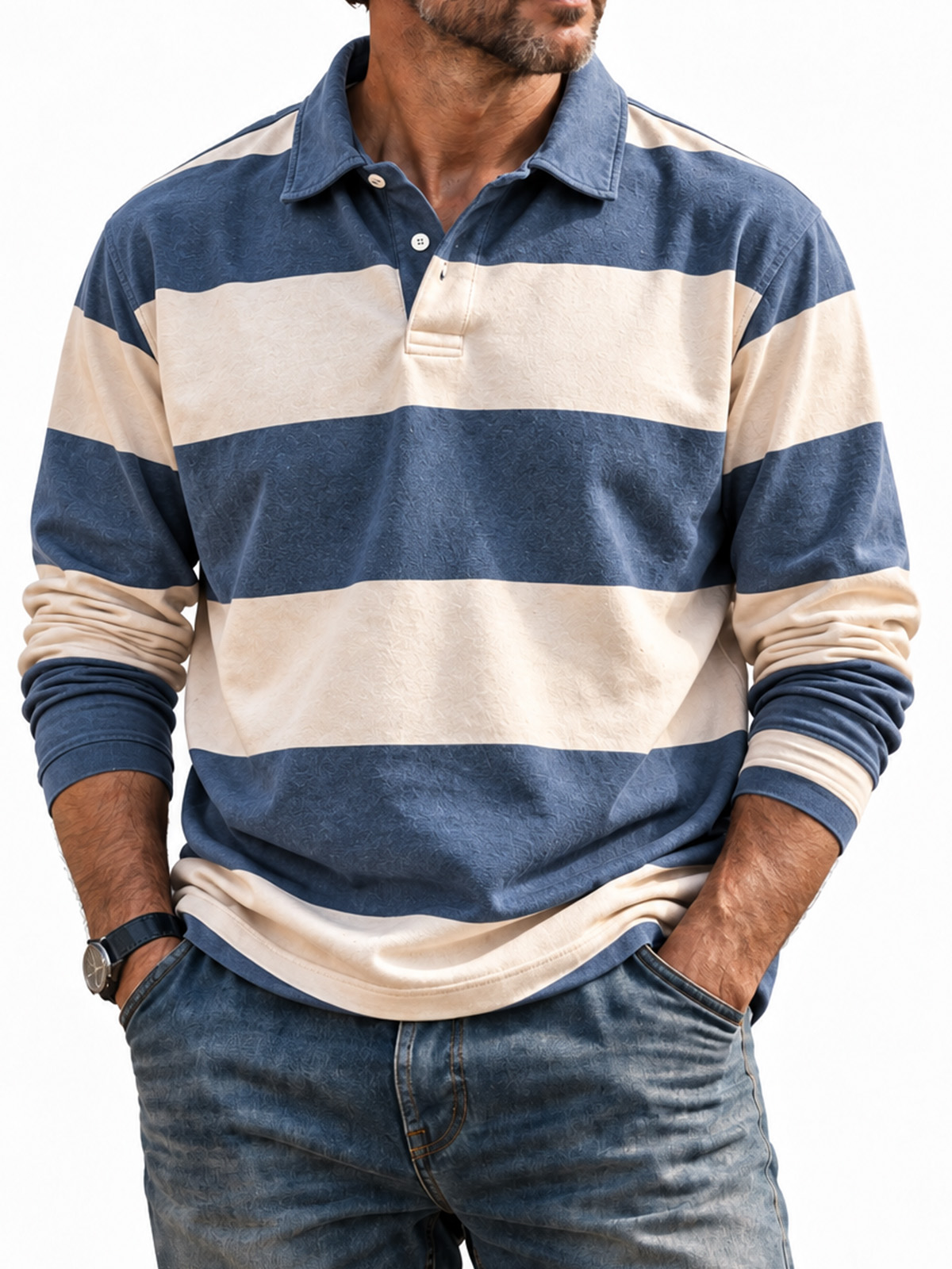 Men's Vintage Stripe Long Sleeve Polo Shirt