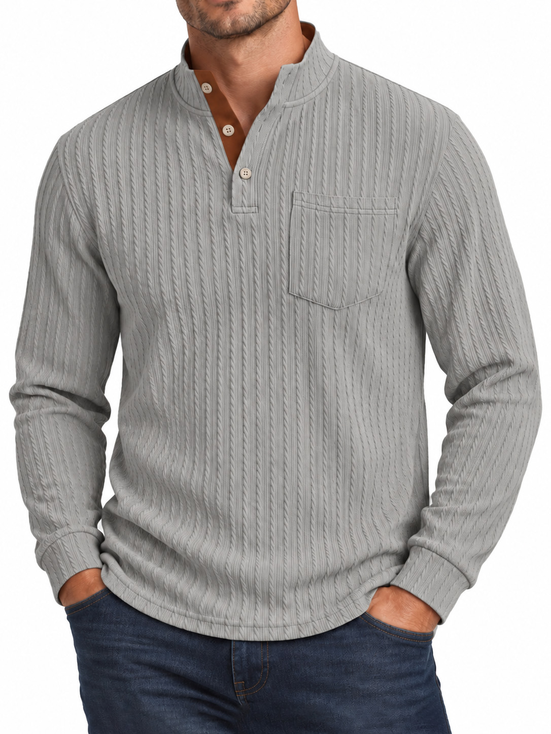 Men's American-Style Textured Jacquard Henley Top
