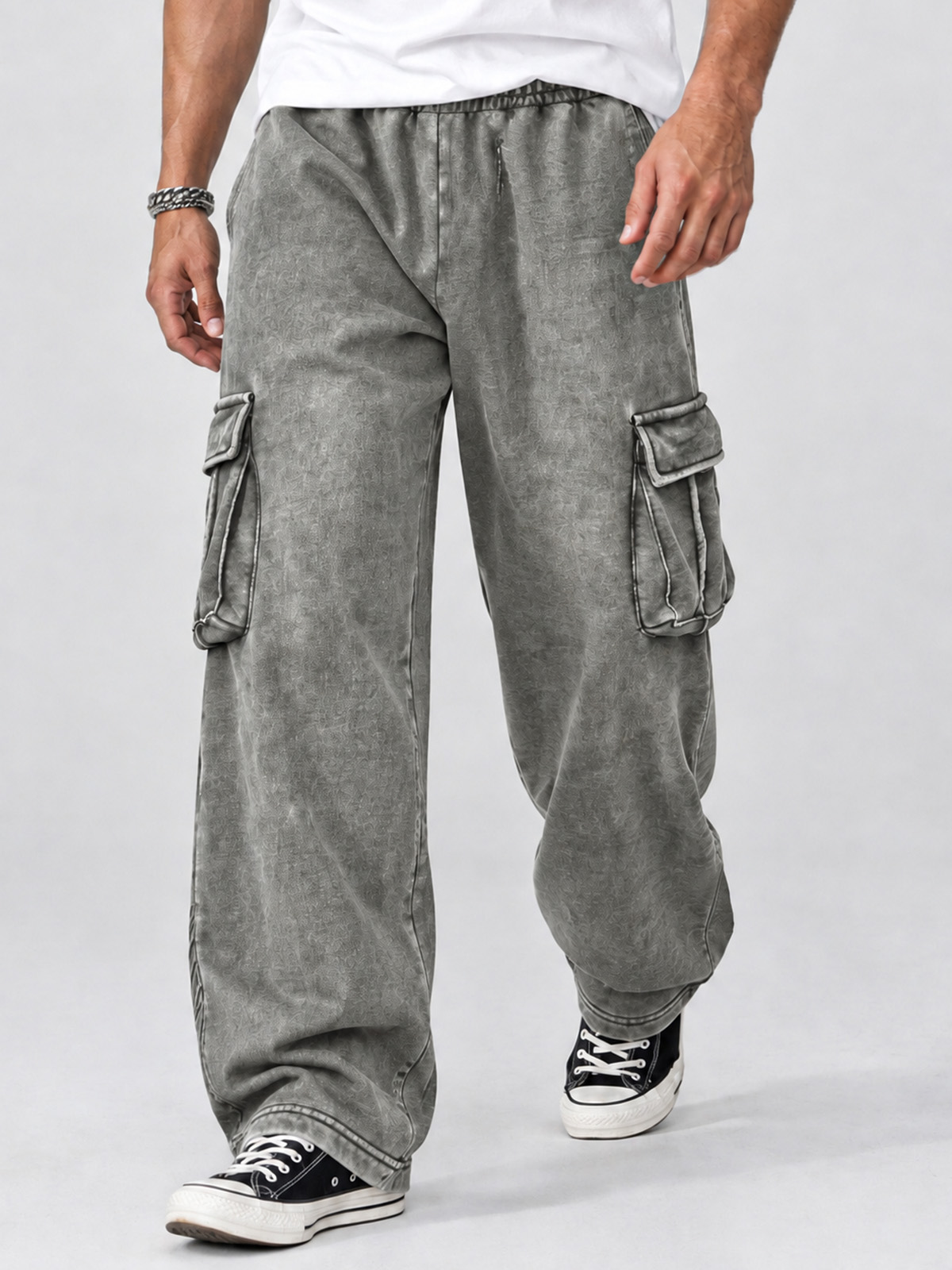 Men’s Vintage-Washed Wide-Leg Utility Cargo Pants