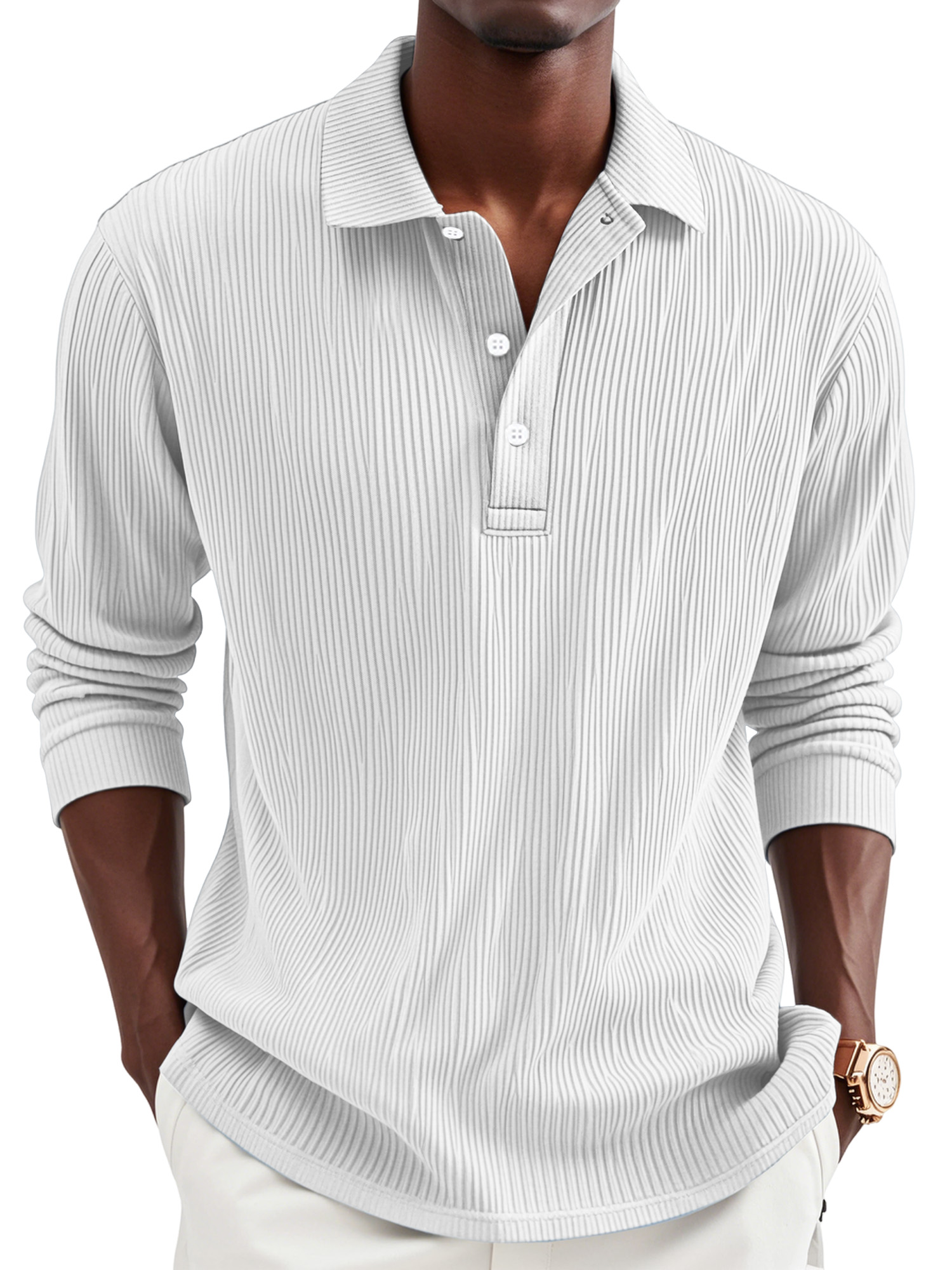 Men's Daily Simple Solid Color Pit Lapel Button-up Polo Shirt