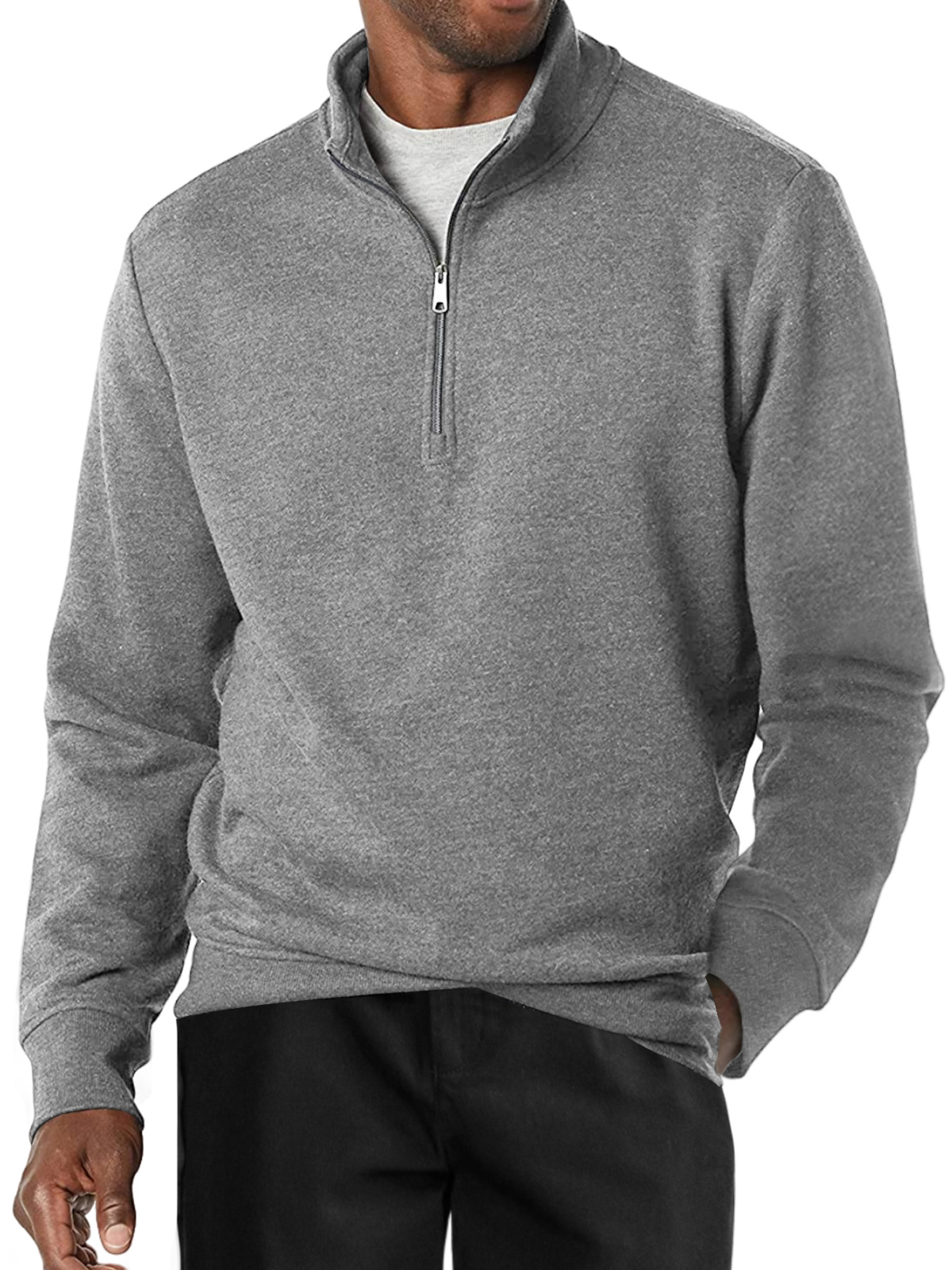 Men's Casual Stand Collar Zipper Solid Color Comfortable Long-sleeved Sweatshirt