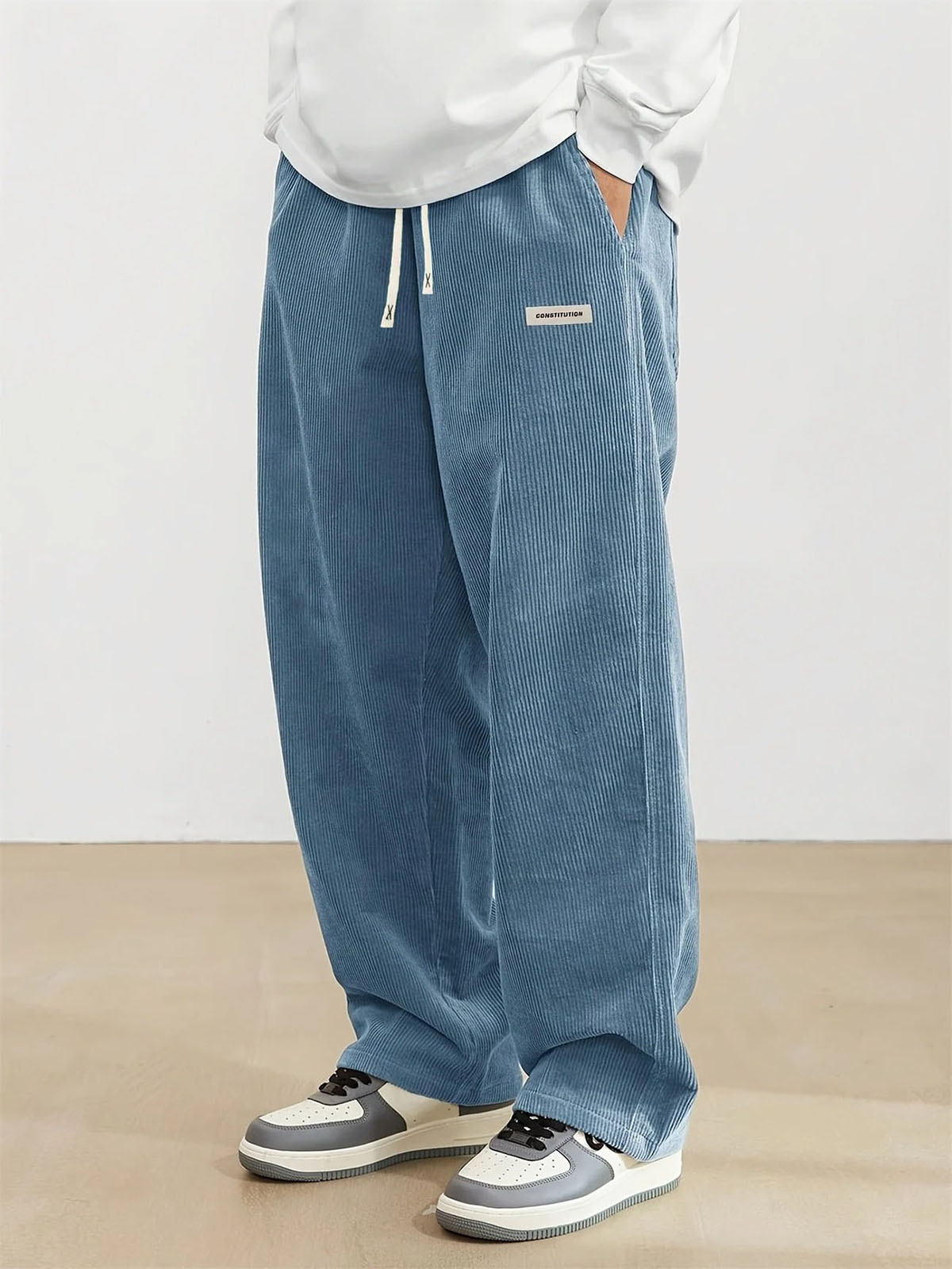 Men's Fashion Vintage Sports Corduroy Fabric Logo Embroidered Trousers 