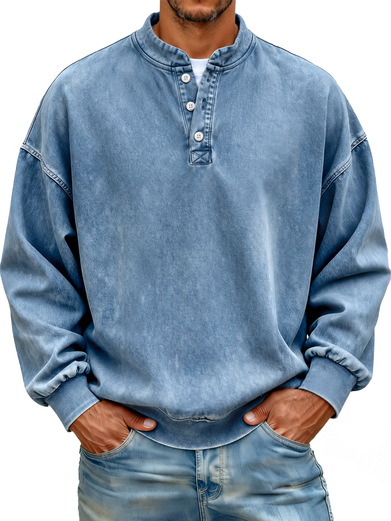 Men's Autumn/Winter Vintage Stand-Collar Button-Front Casual Sweatshirt